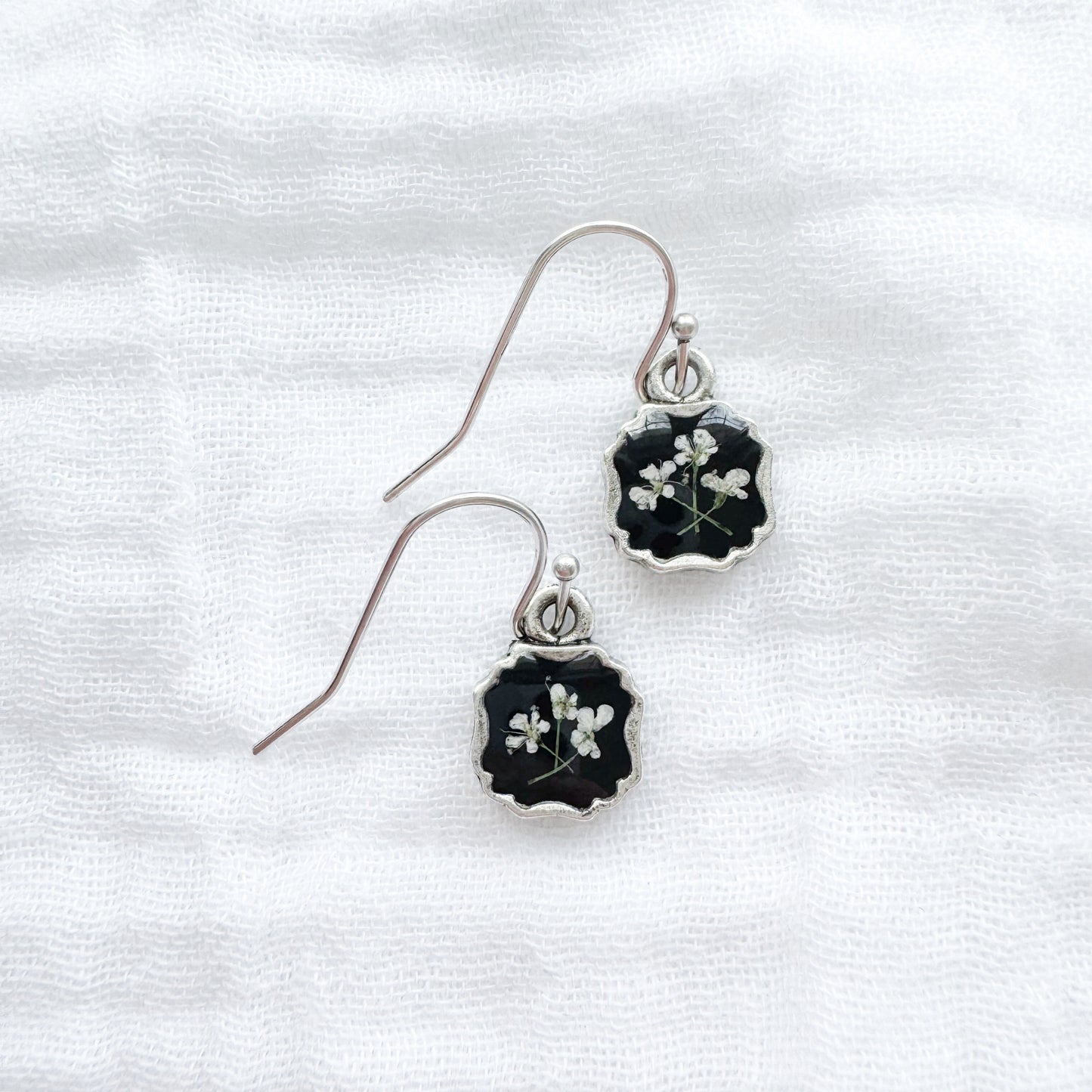 Anne Pressed Flower Drop Earrings | Silver