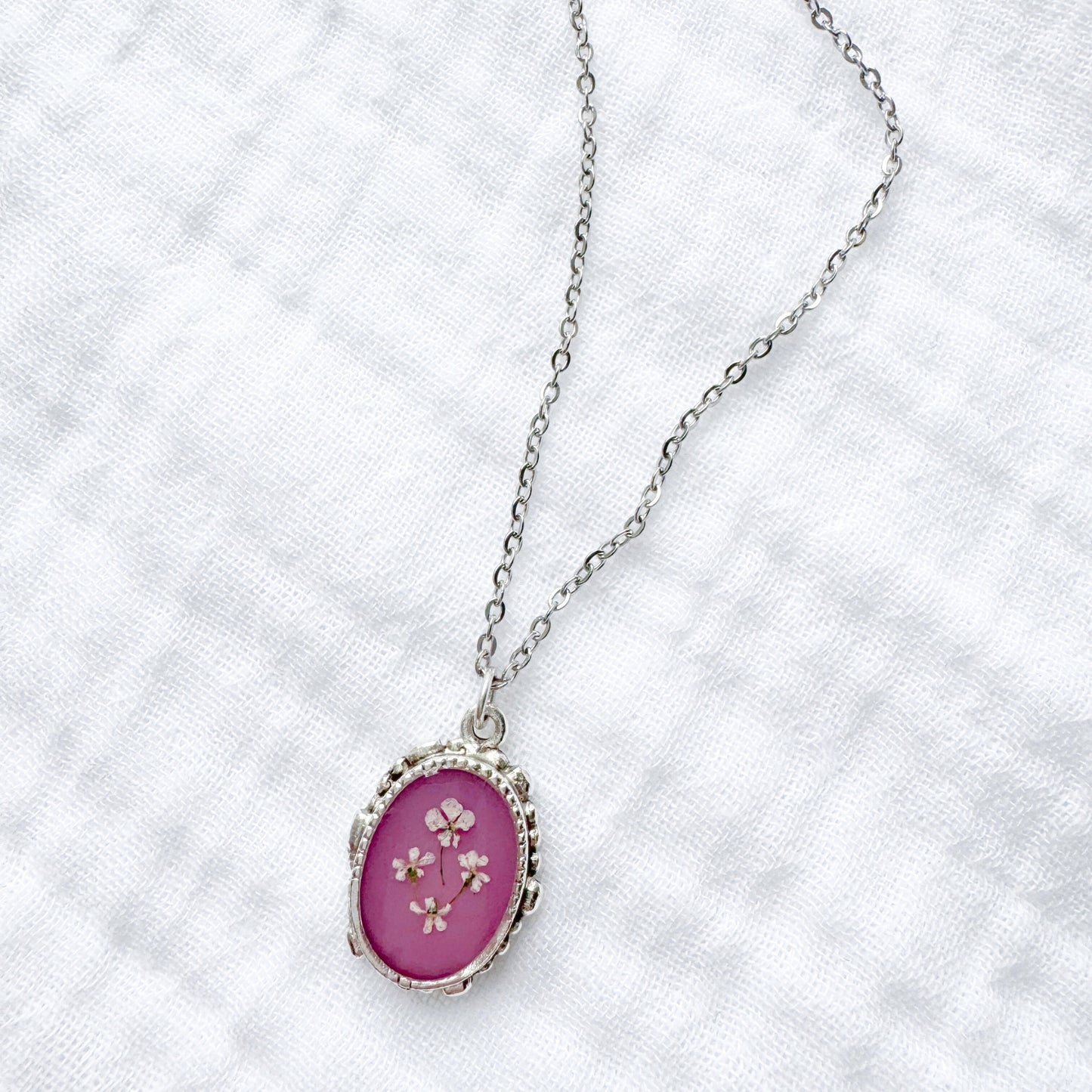 *Custom* Anneli Ornate Pressed Flower Necklace | Silver