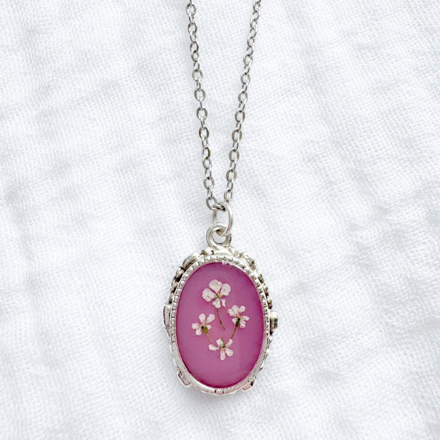 *Custom* Anneli Ornate Pressed Flower Necklace | Silver