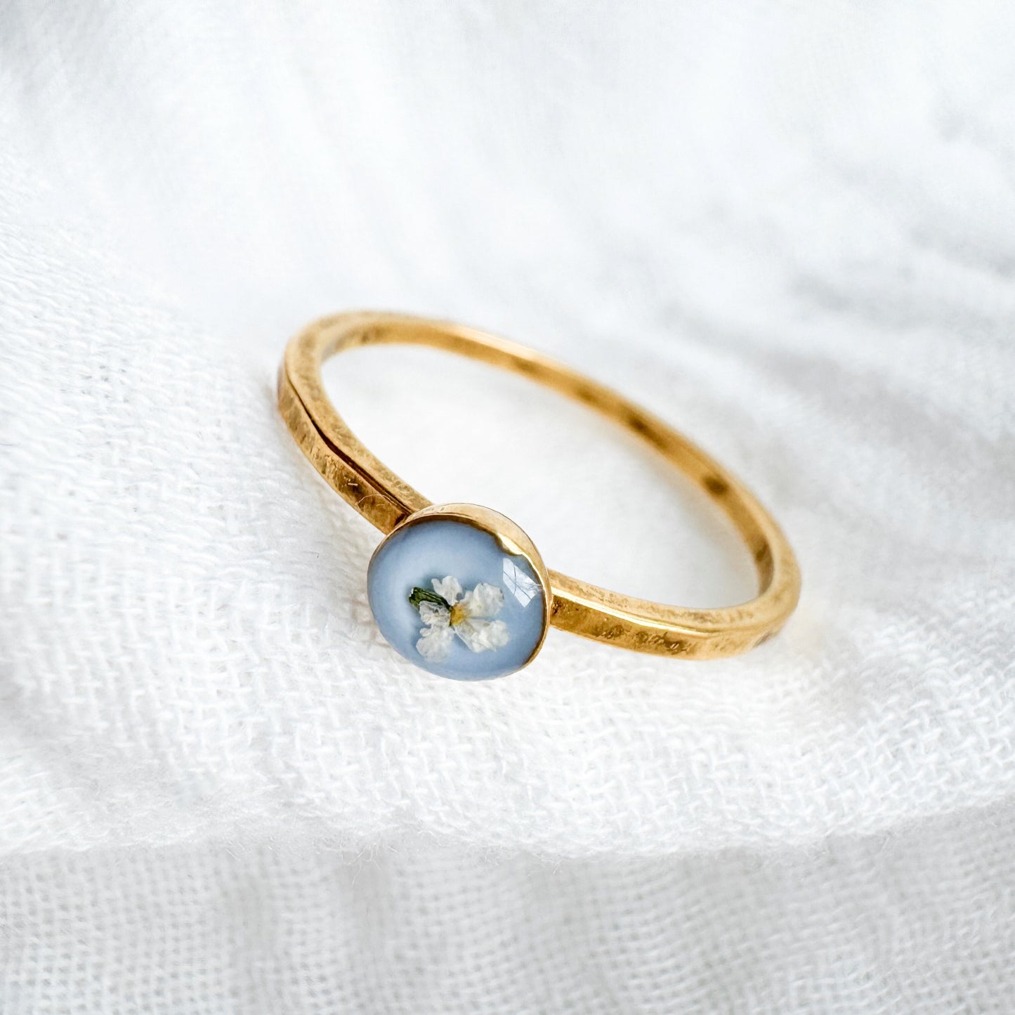 *Custom* Something Blue Pressed Flower Ring | Gold or Silver