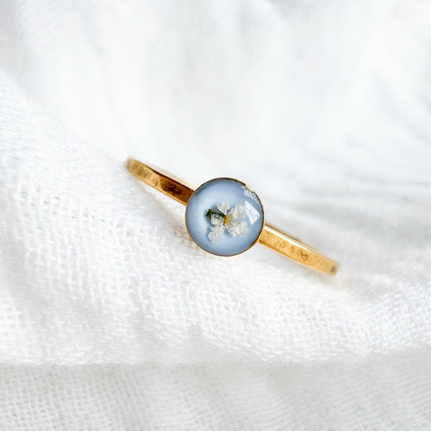*Custom* Something Blue Pressed Flower Ring | Gold or Silver