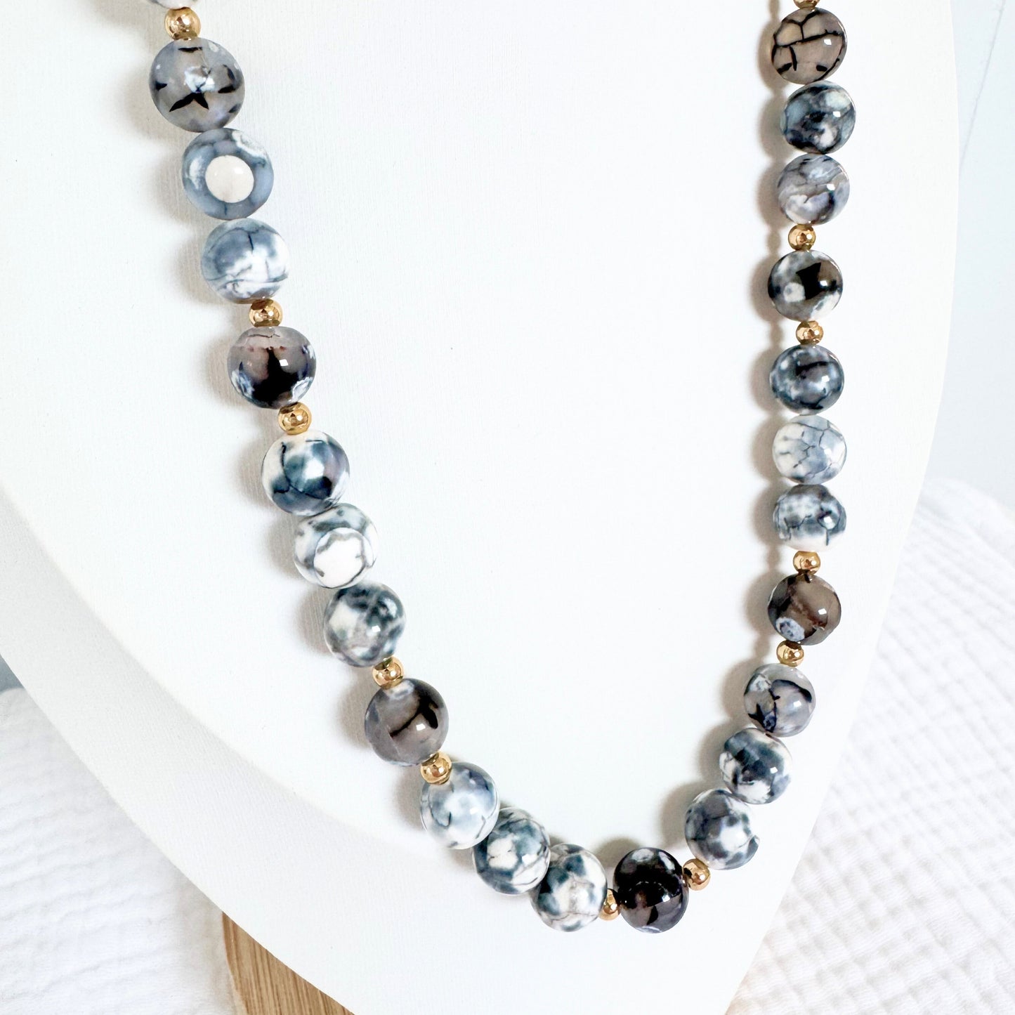 Black Fire Agate Gemstone Necklace | Gold