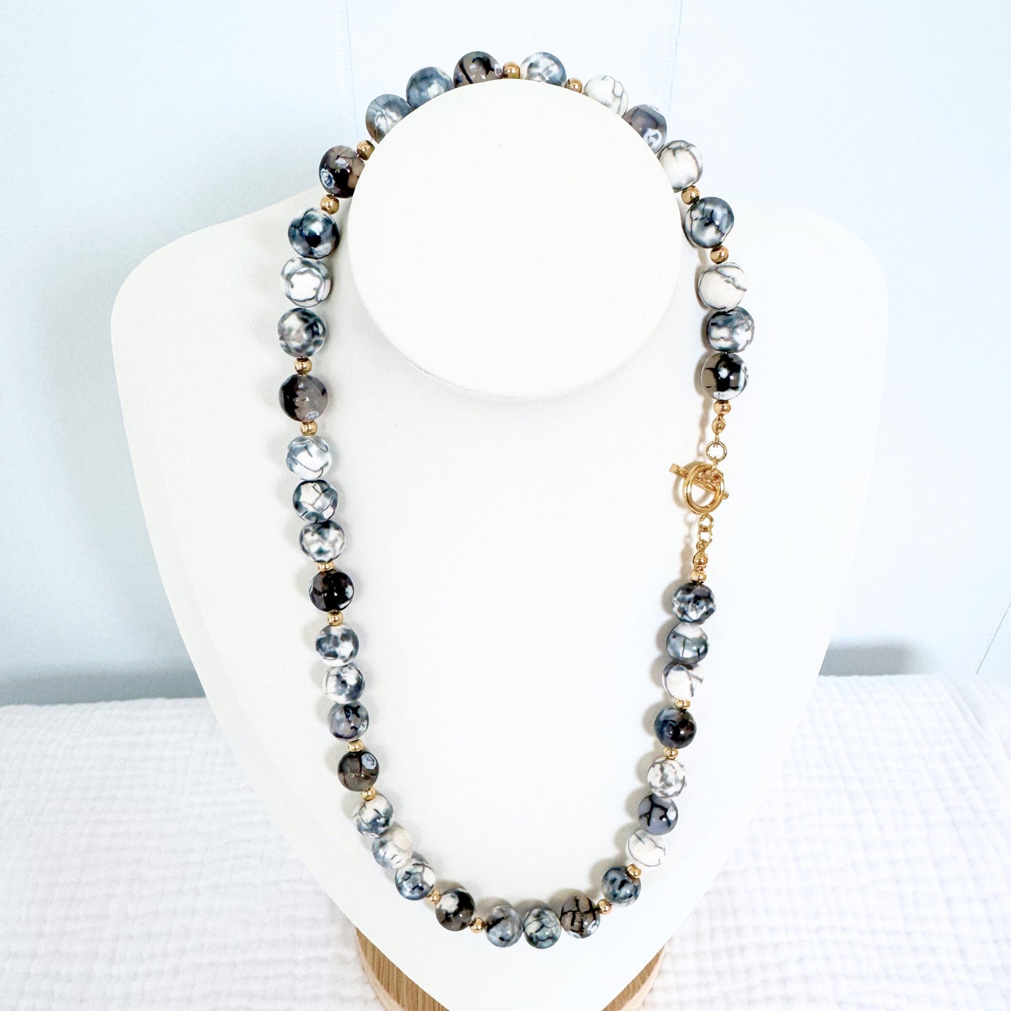 Black Fire Agate Gemstone Necklace | Gold
