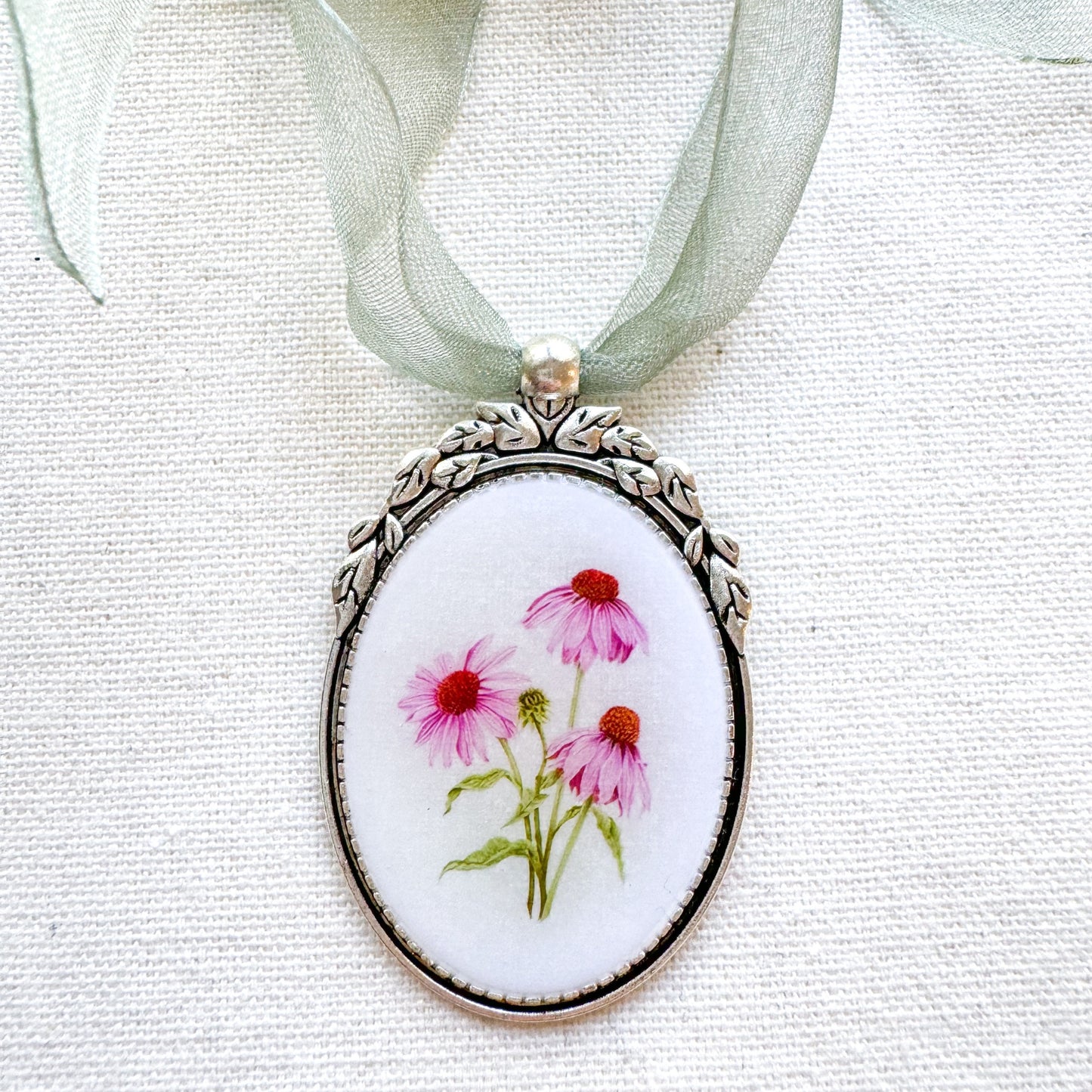 Purple Coneflower Botanical Illustration Oval Frame Ornament