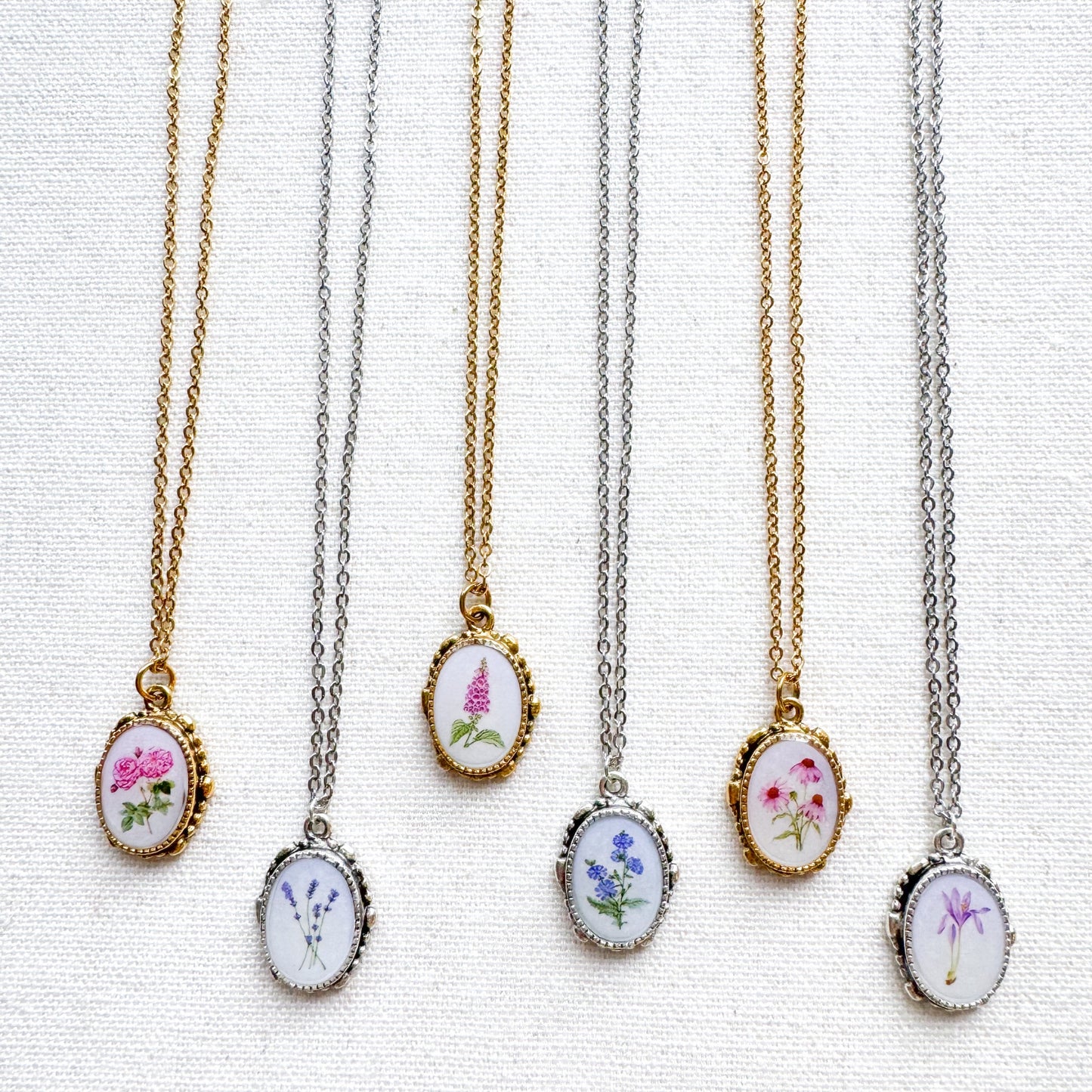 Autumn Crocus Botanical Illustration Pendant Necklace | Silver