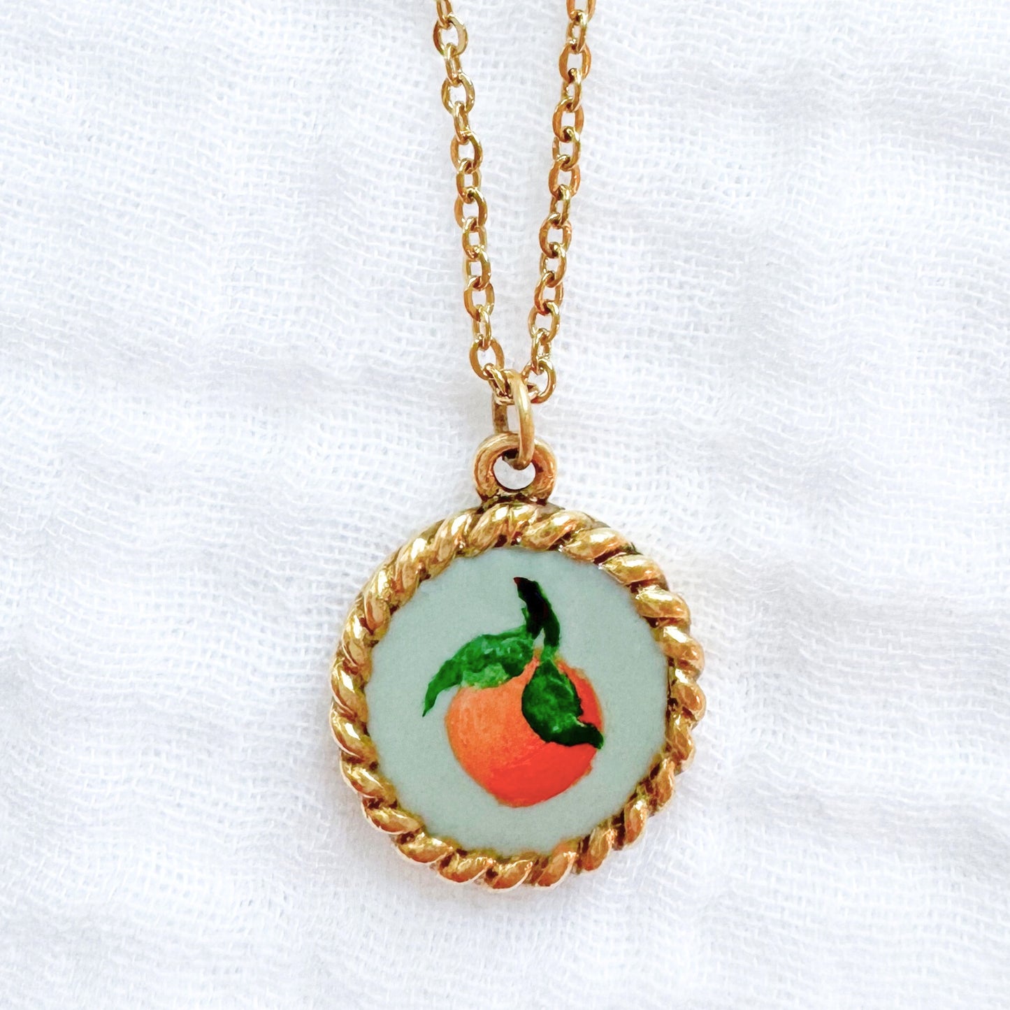 Hand-painted Botanical Orange Nautical Necklace | Gold