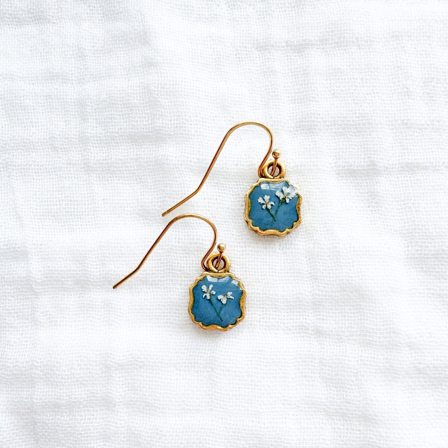 *Custom* Something Blue Pressed Flower Drop Earrings | Gold or Silver