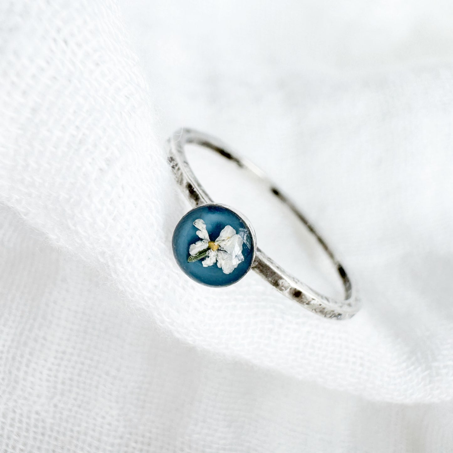*Custom* Something Blue Pressed Flower Ring | Gold or Silver