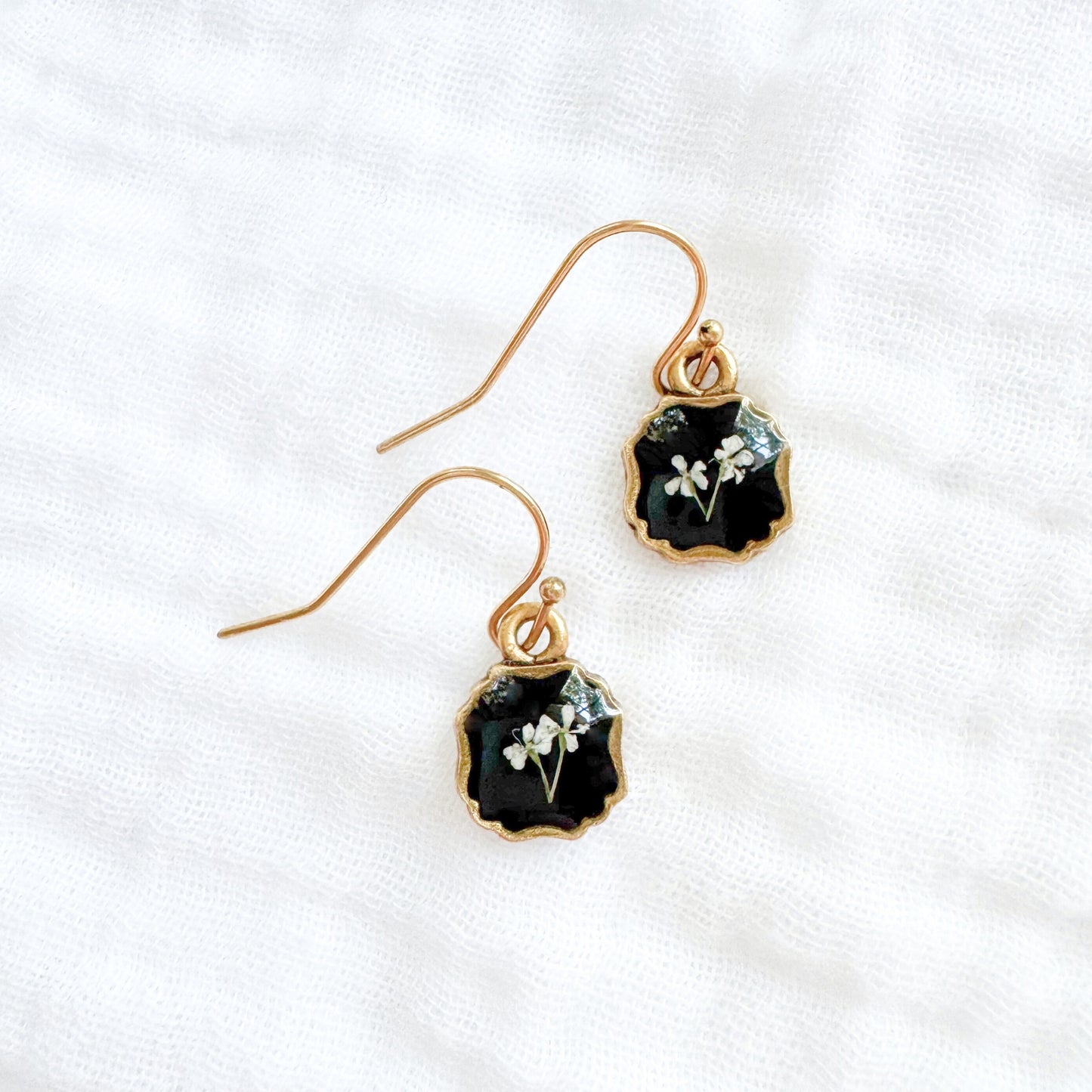 *Custom* Chelsea Pressed Flower Drop Earrings | Gold