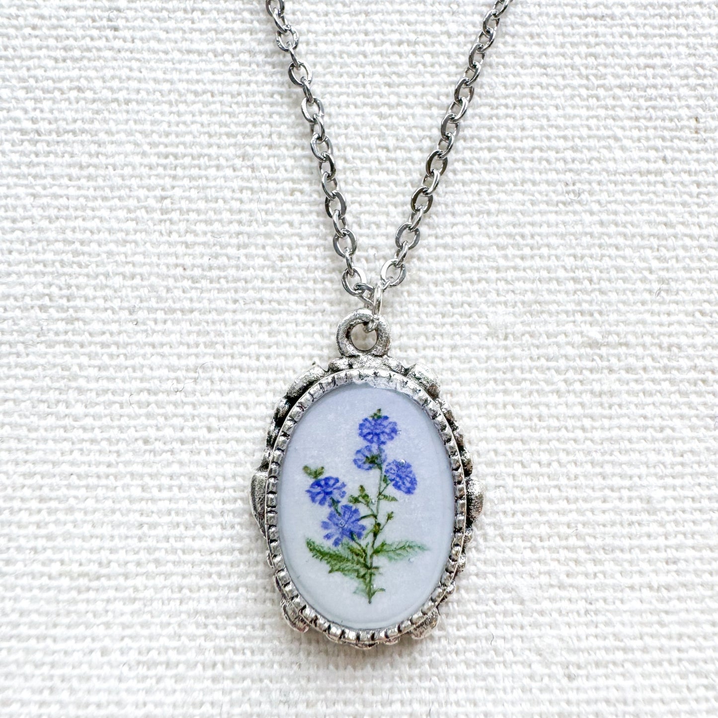 Chicory Botanical Illustration Pendant Necklace | Silver