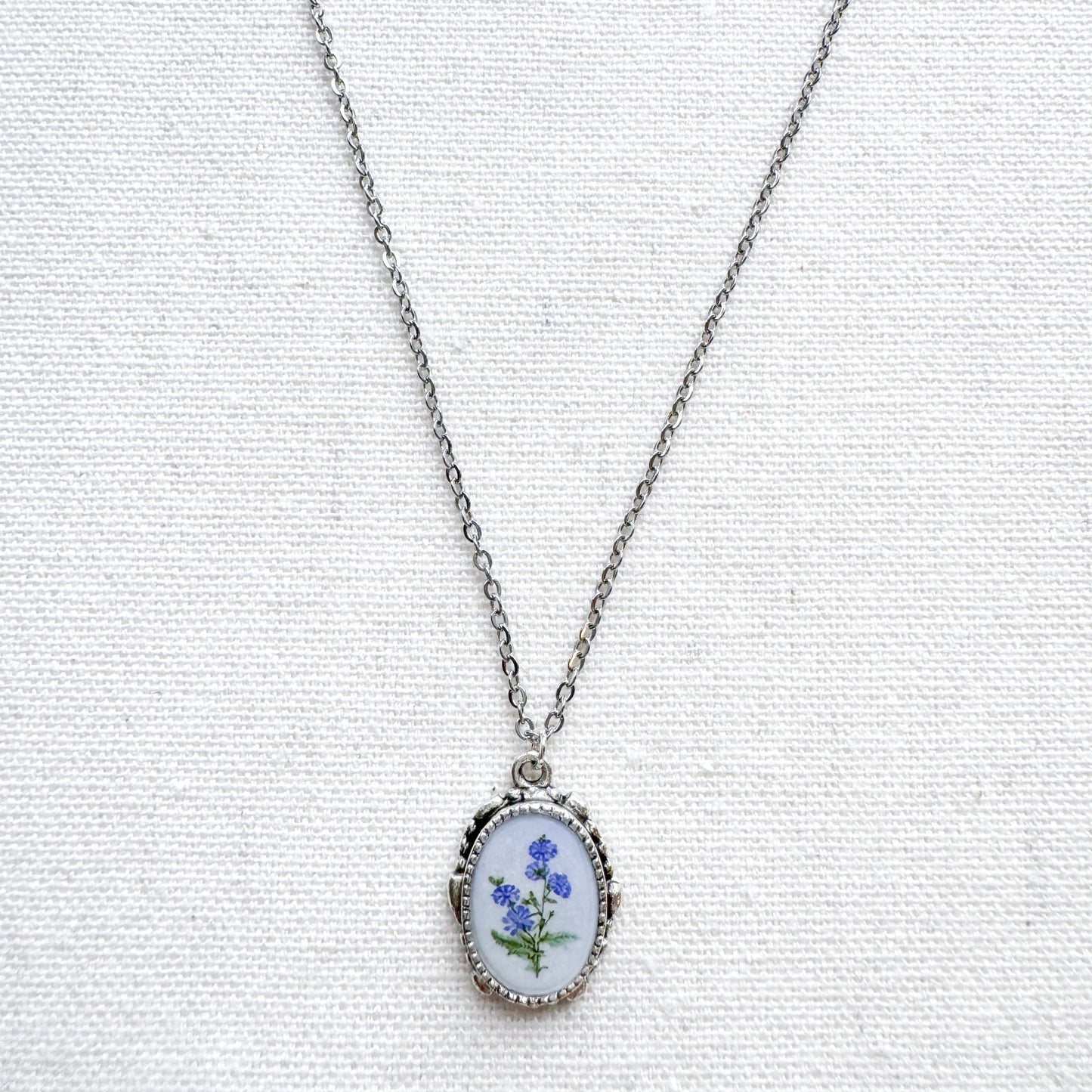 Chicory Botanical Illustration Pendant Necklace | Silver