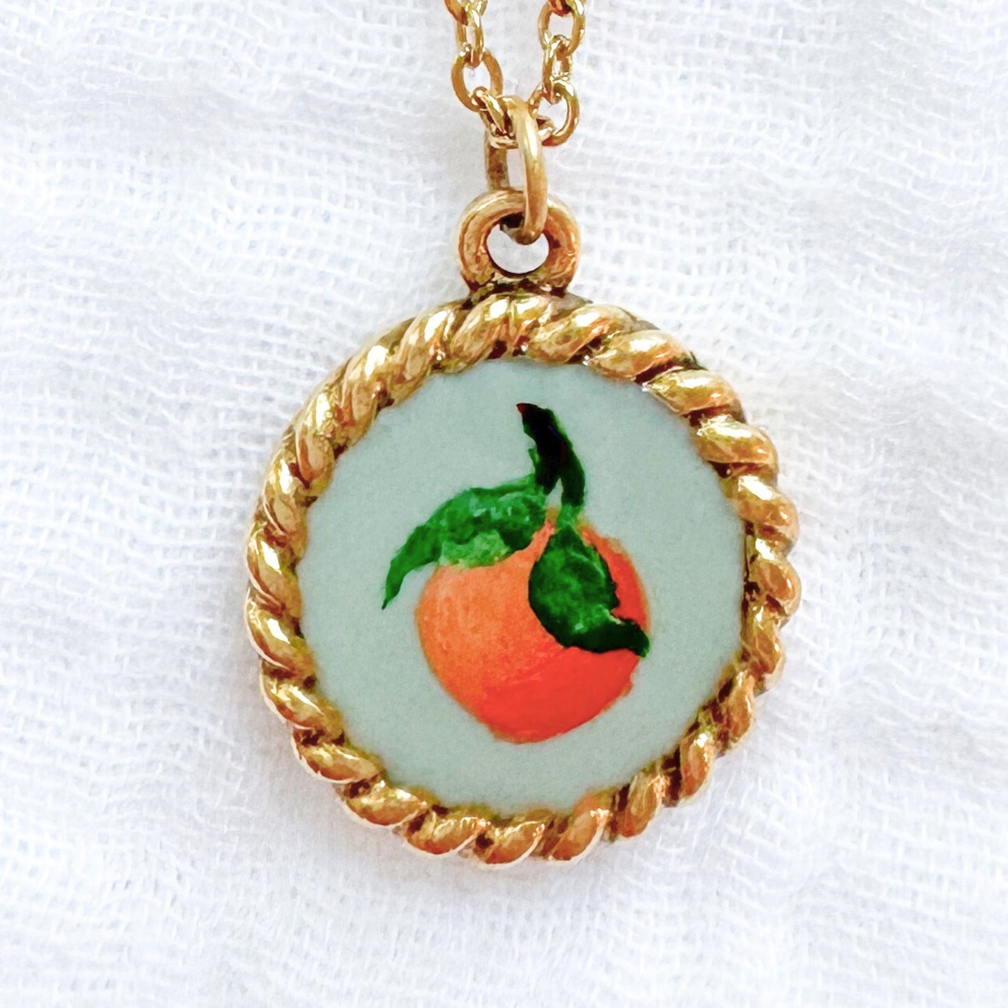 Hand-painted Botanical Orange Nautical Necklace | Gold