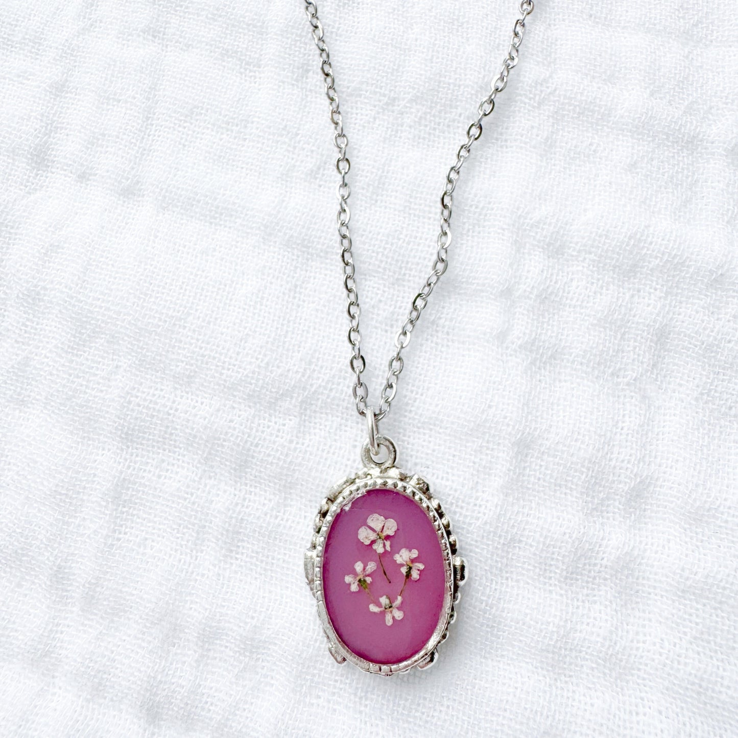 *Custom* Anneli Ornate Pressed Flower Necklace | Silver