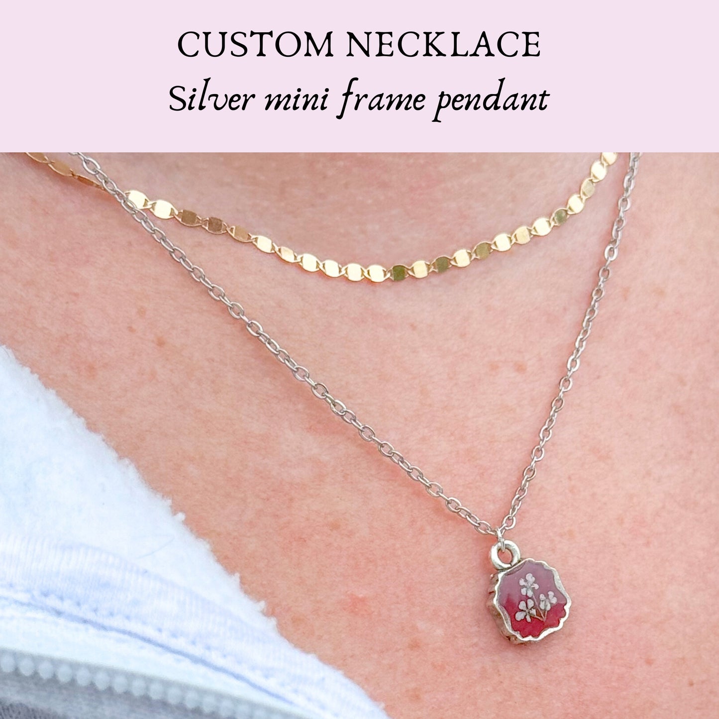 *Custom* Mini Frame Pressed Flower Necklace | Silver