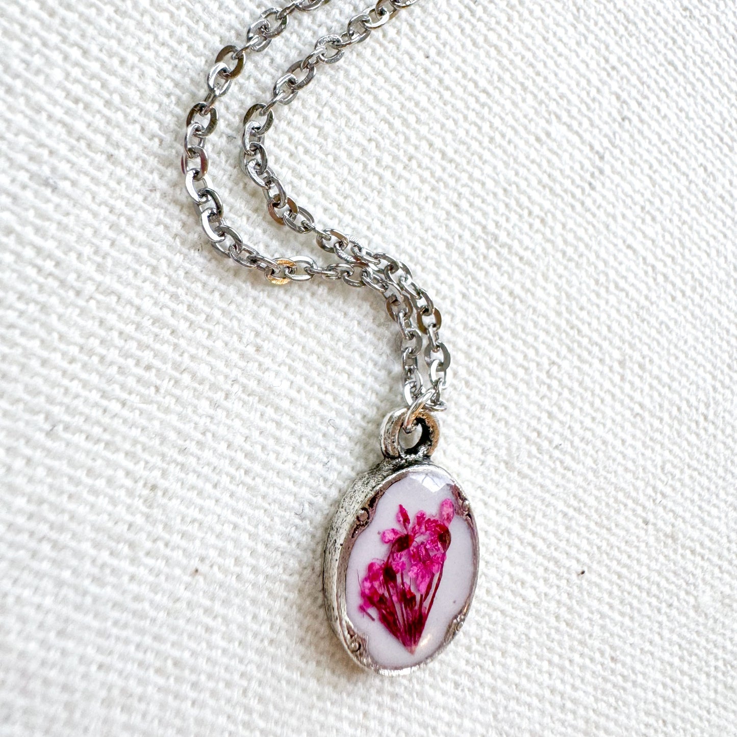 Emma Pressed Flower Necklace | Silver