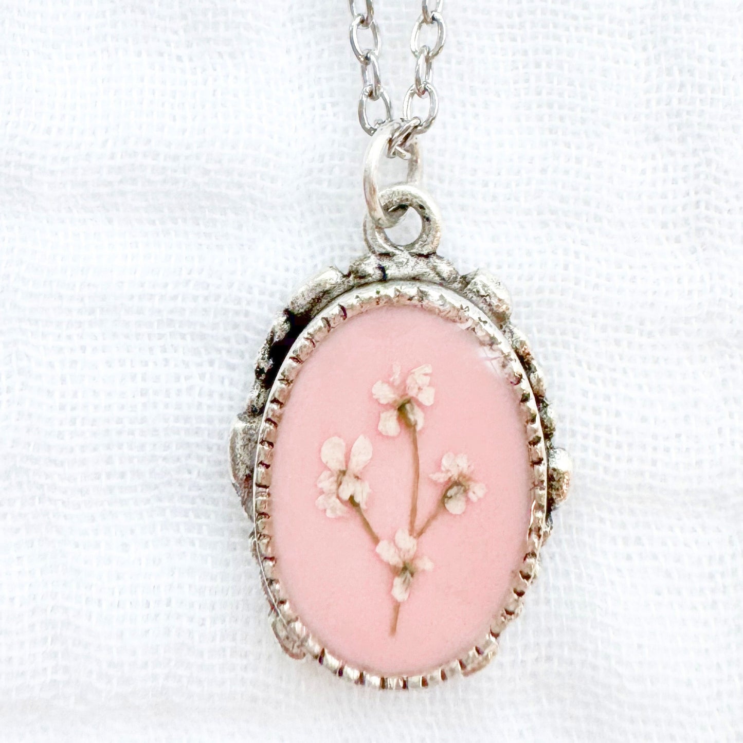Emma Ornate Pressed Flower Necklace | Silver