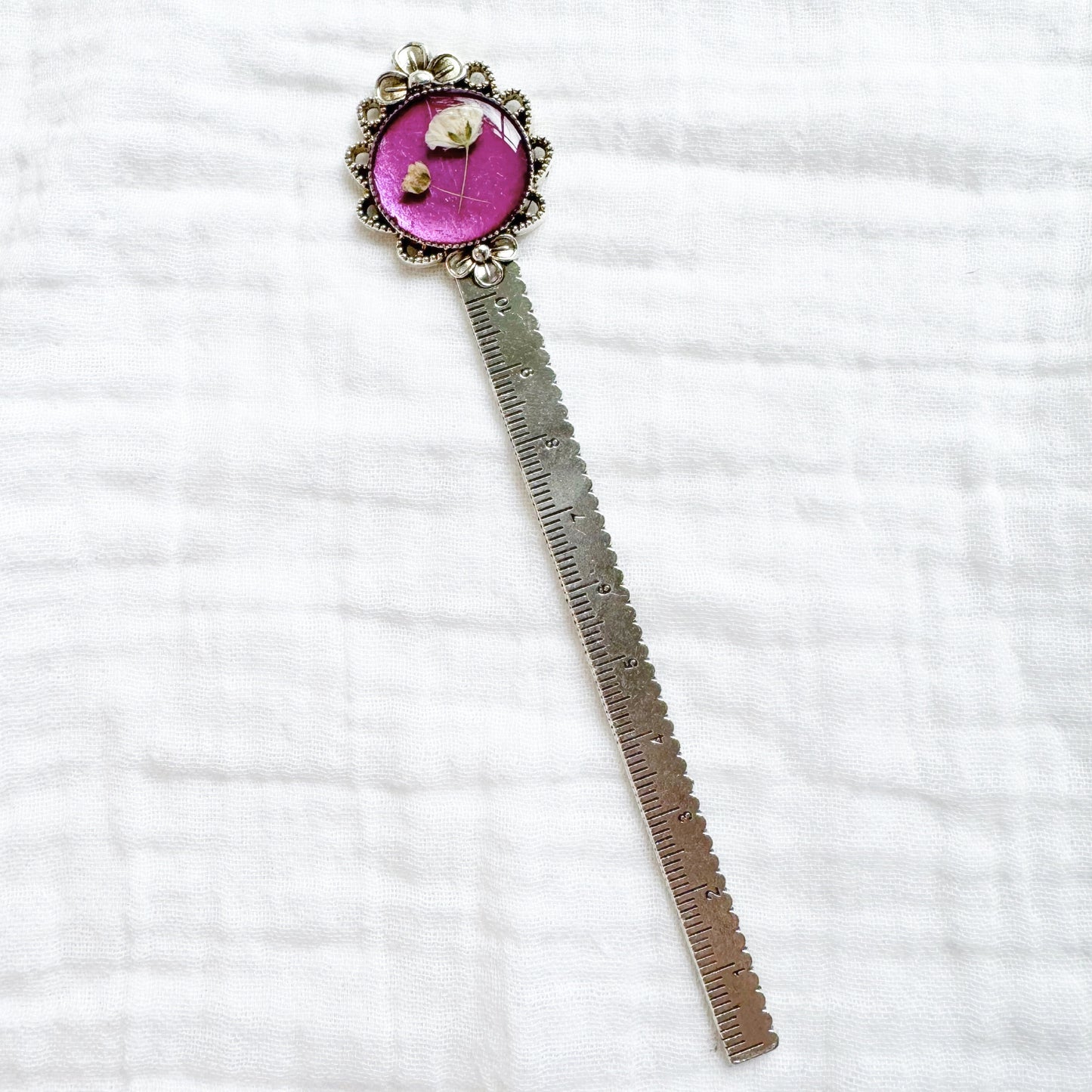 Amethyst Pressed Flower Bookmark | February Birthstone, Silver