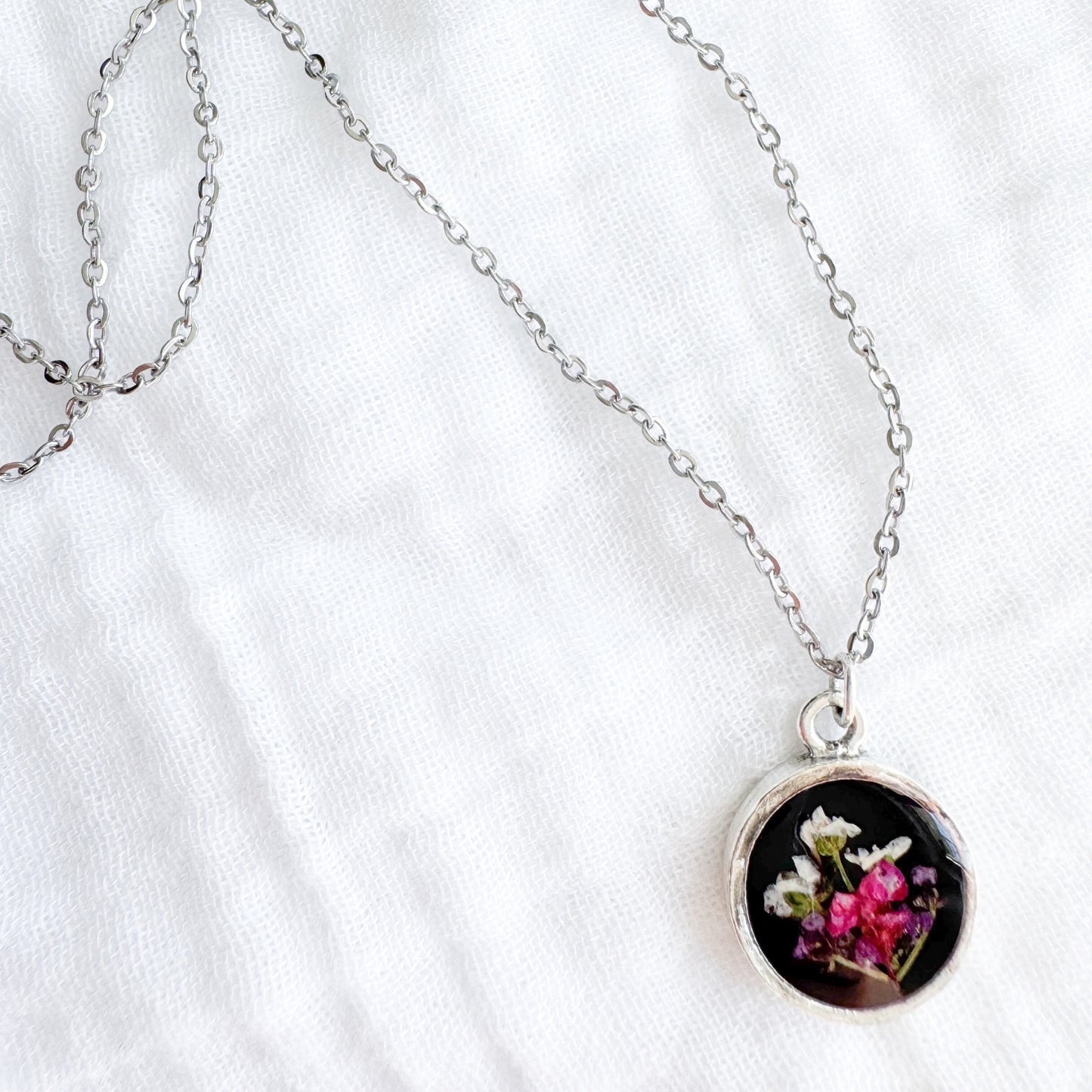 Flora Coin Pressed Flower Necklace | Silver