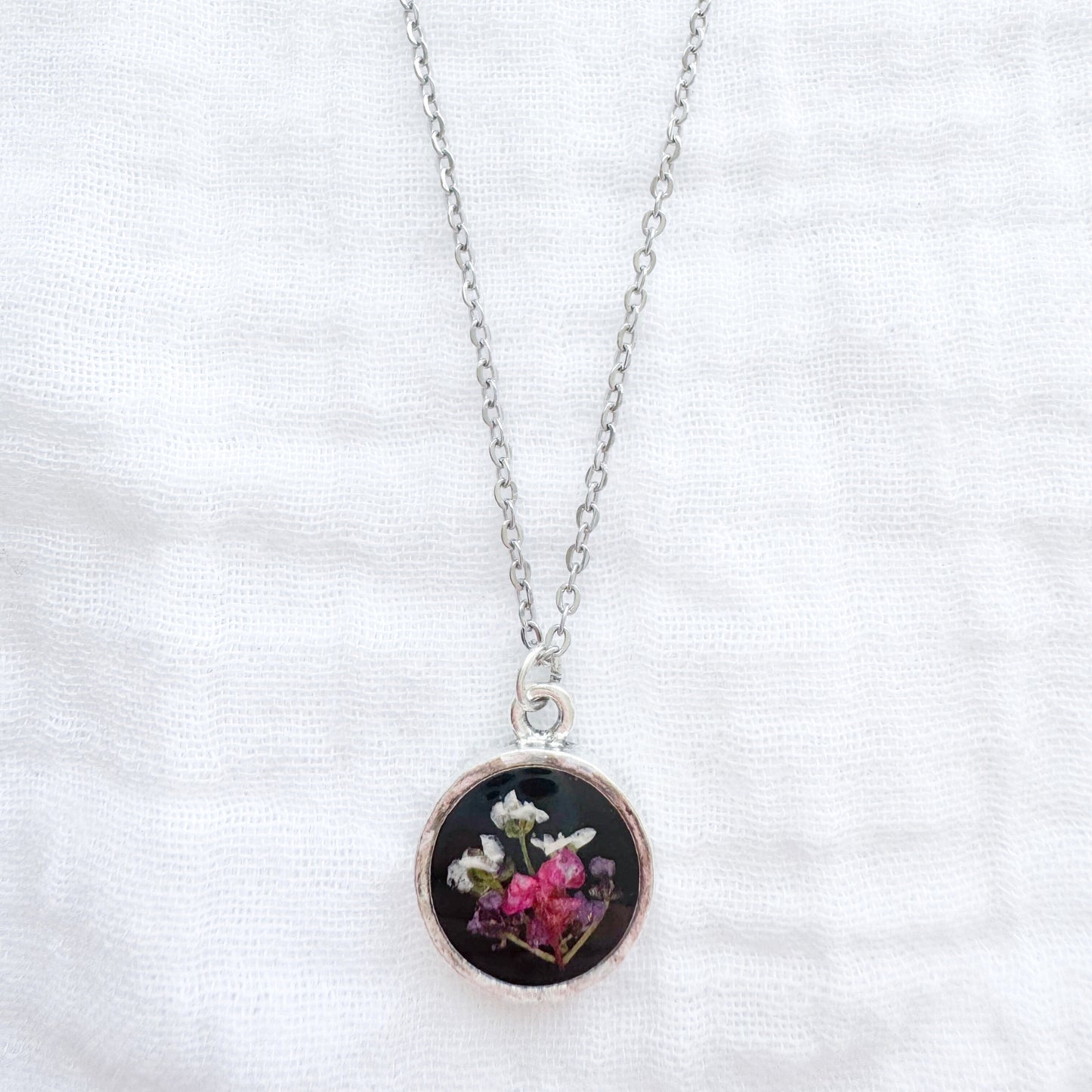 Flora Coin Pressed Flower Necklace | Silver