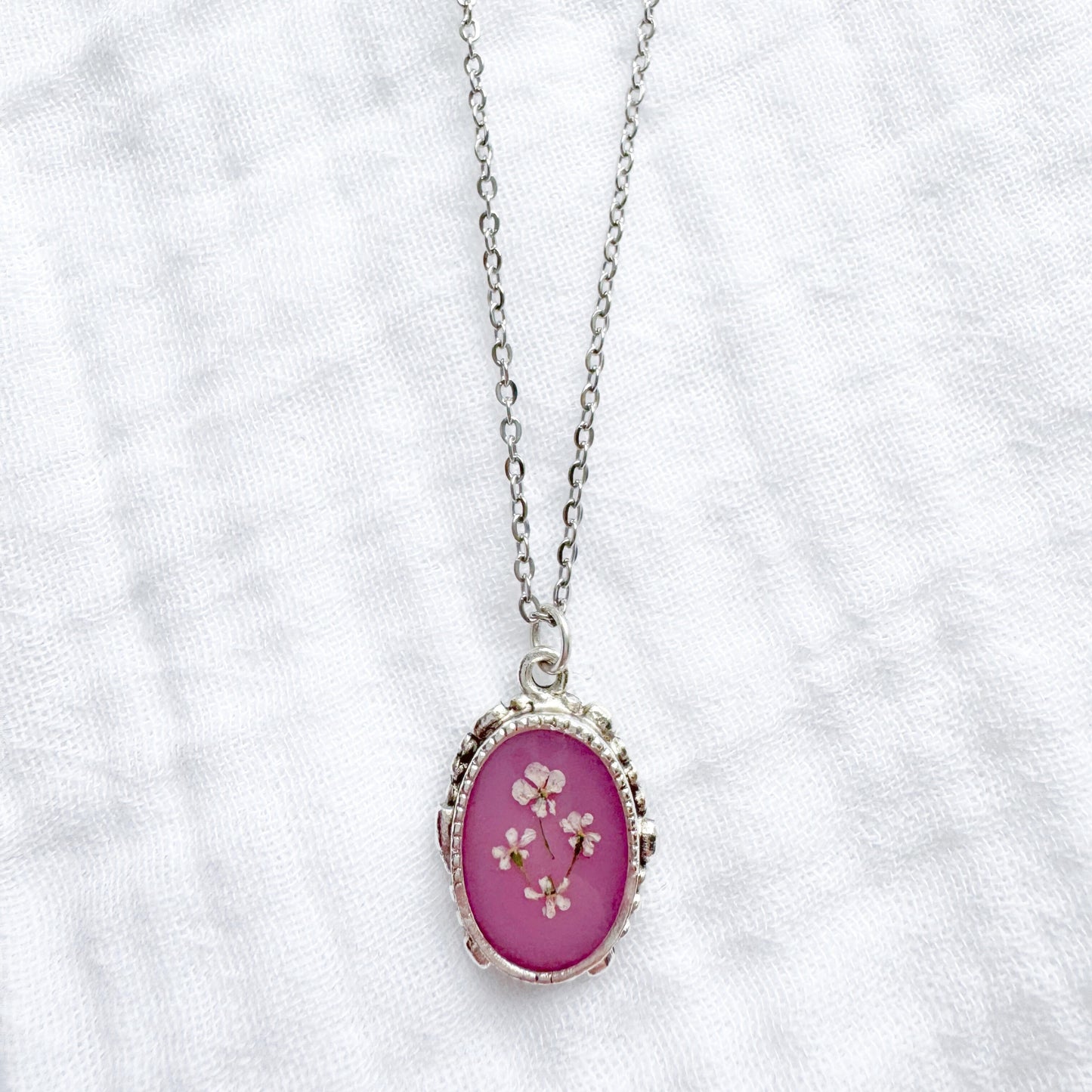 *Custom* Anneli Ornate Pressed Flower Necklace | Silver