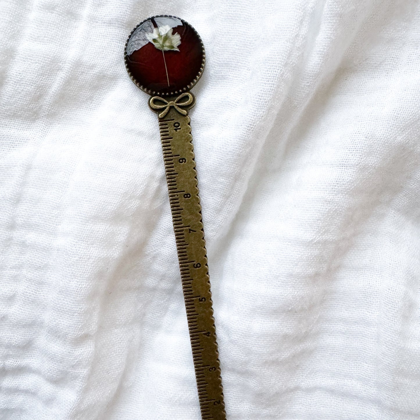 Garnet Pressed Flower Bookmark | January Birthstone, Bronze