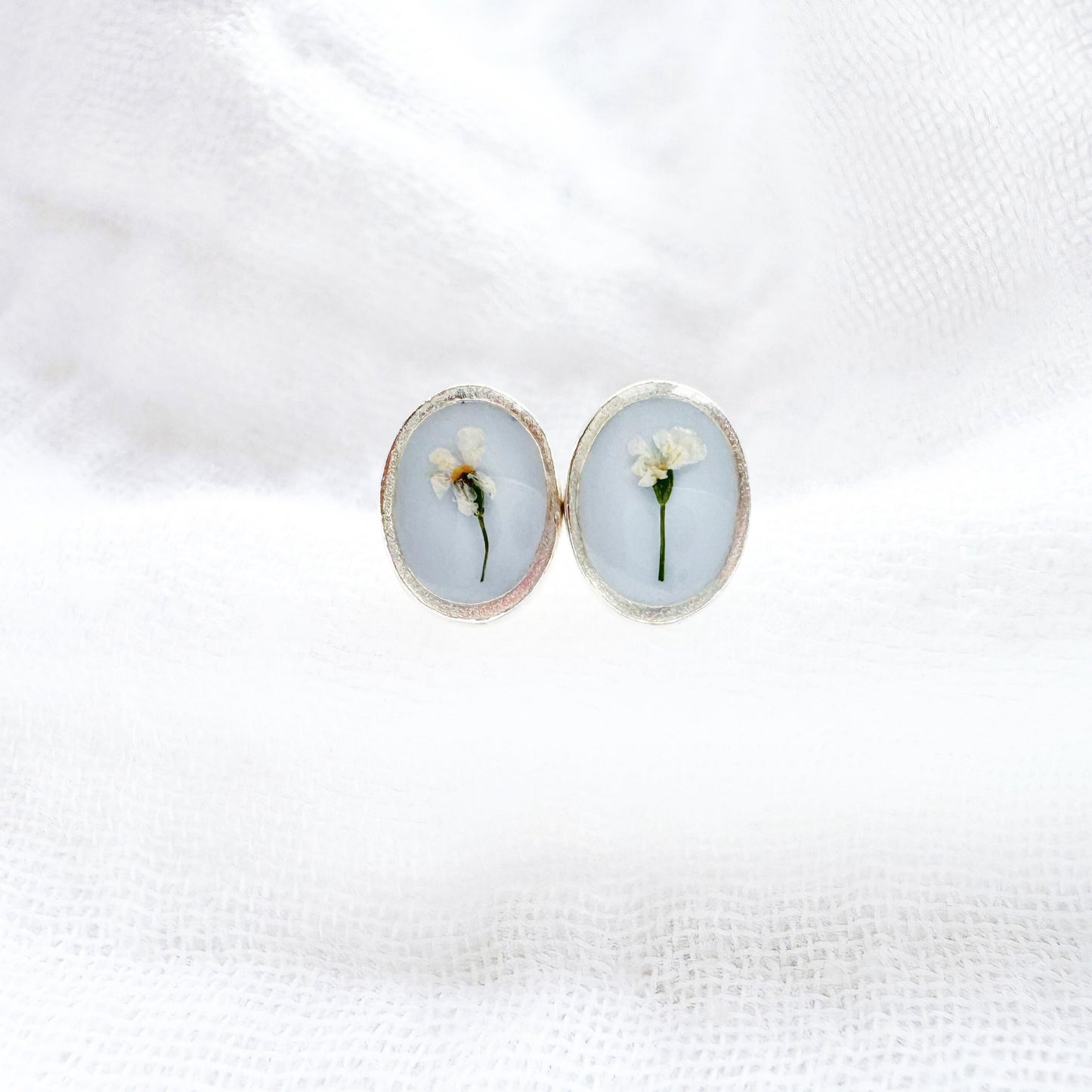 Laurence Pressed Flower Oval Earrings | Silver