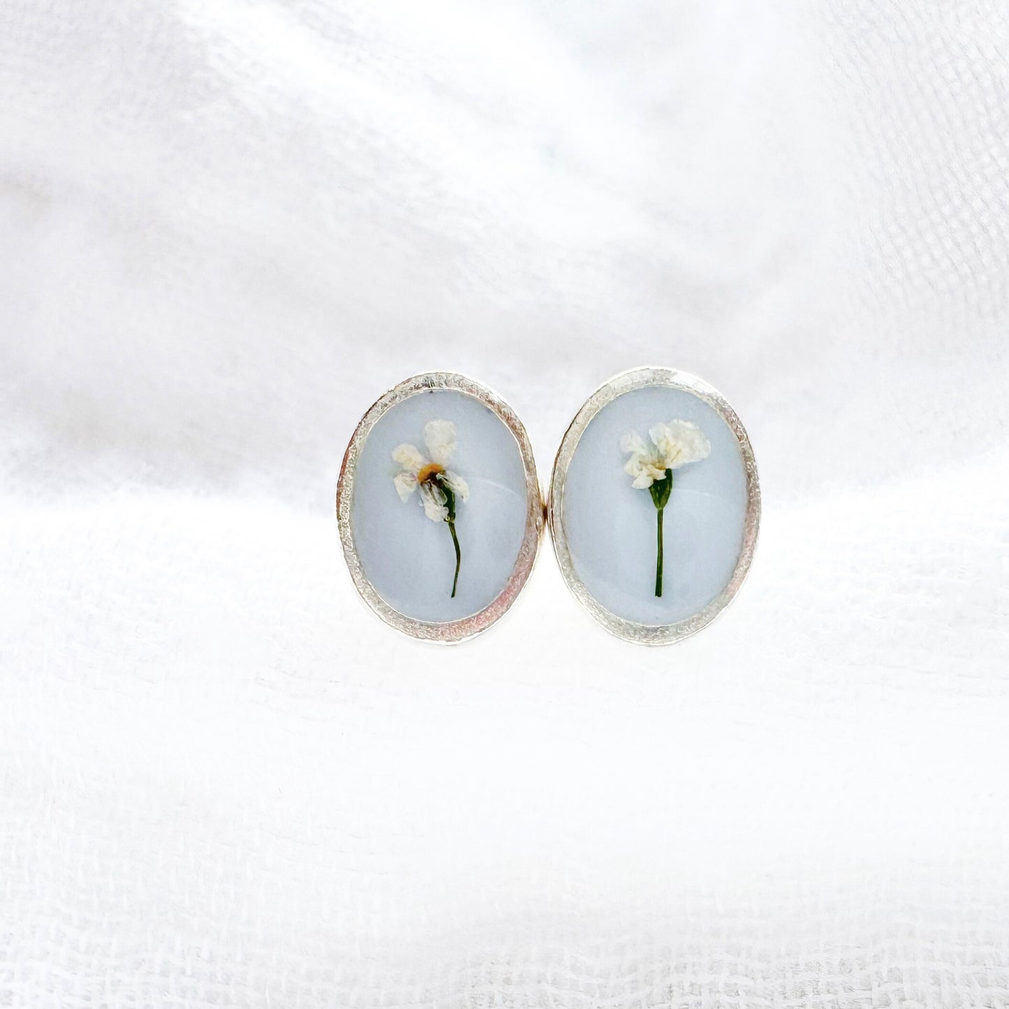 Laurence Pressed Flower Oval Earrings | Silver