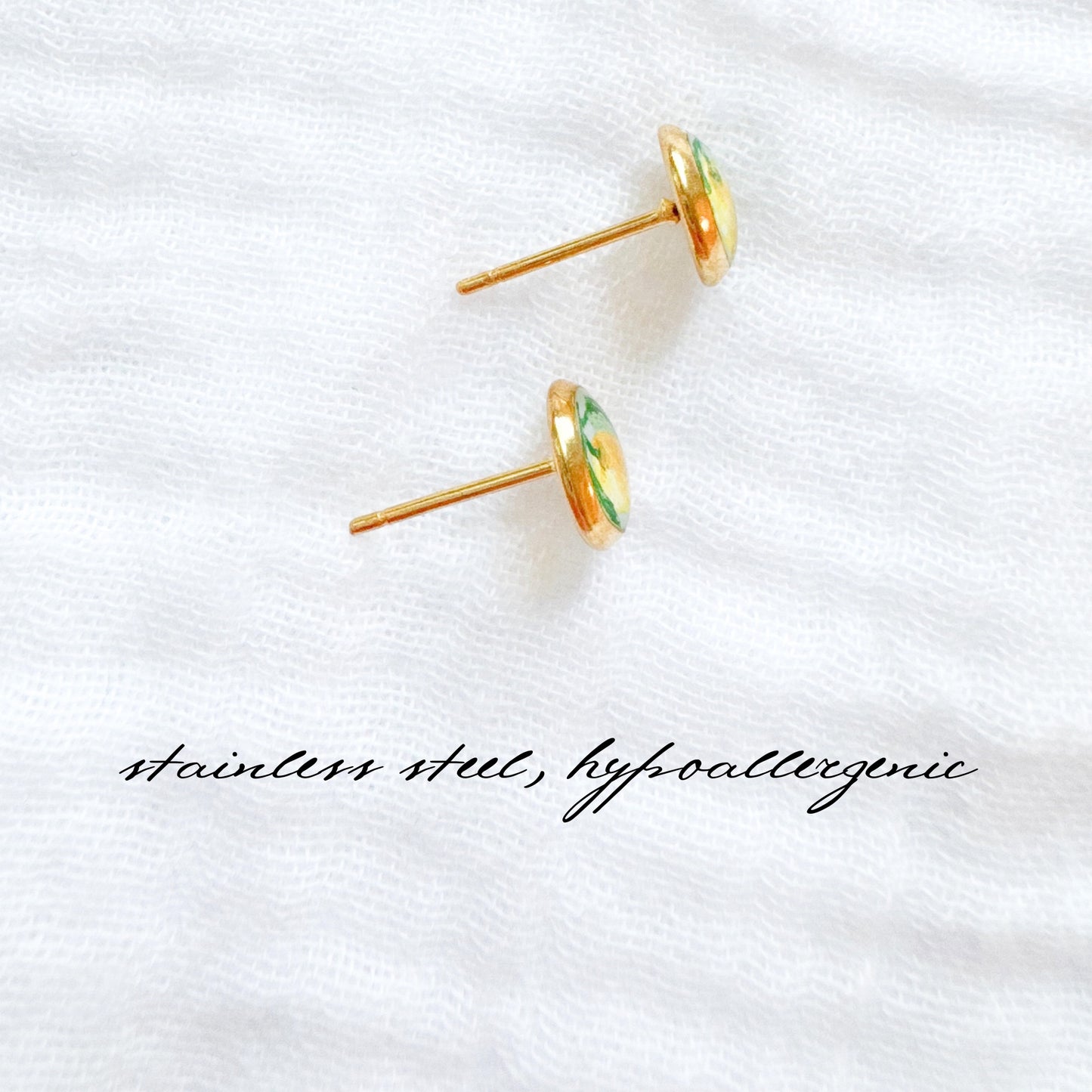 Hand-painted Botanical Lemon Earrings | Gold