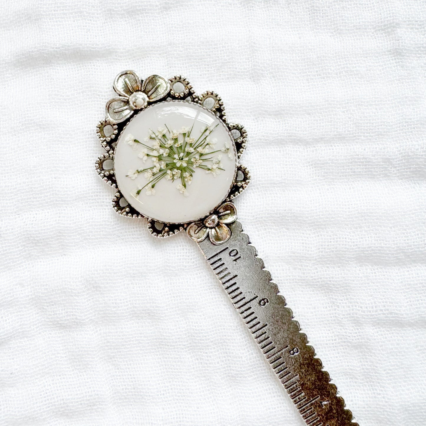 Snow White Pressed Flower Bookmark | Silver