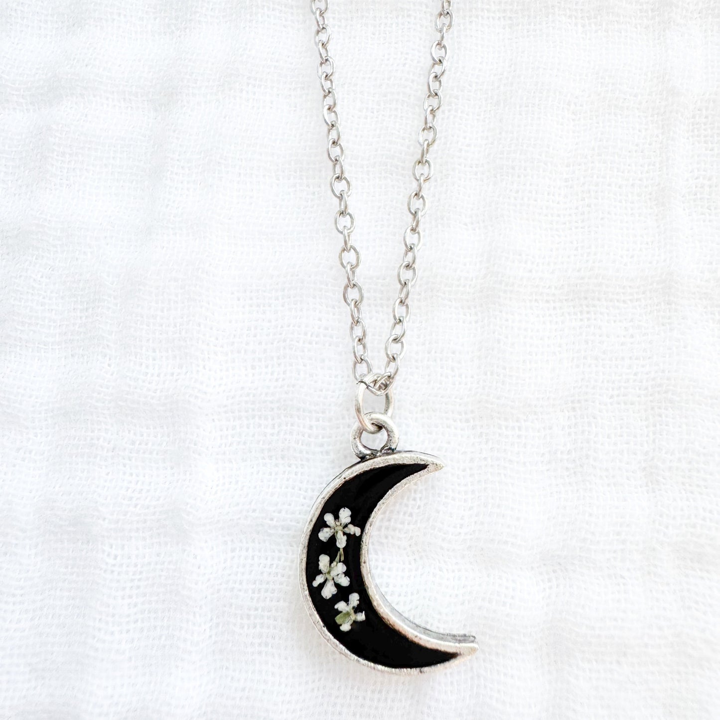Luna Moon Pressed Flower Necklace | Silver