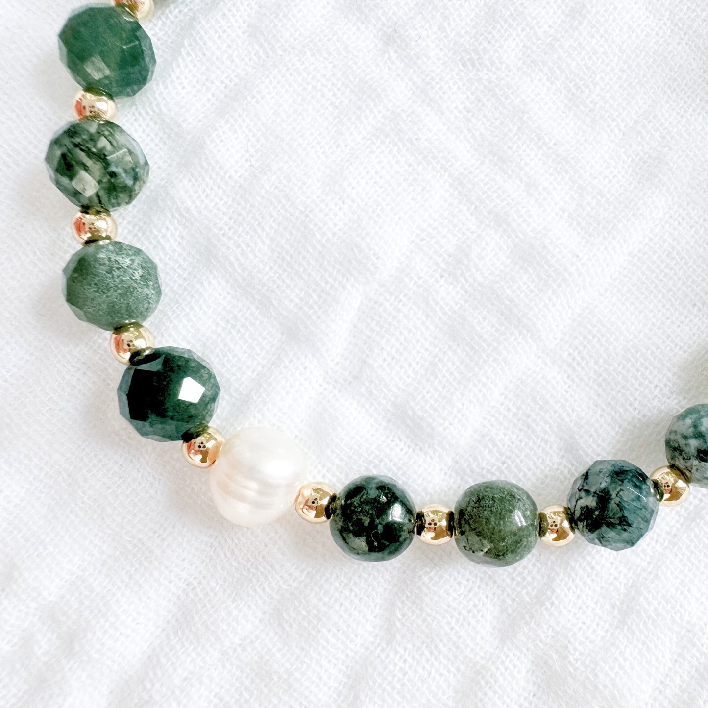 Moss Agate Pearl Bracelet | Gold