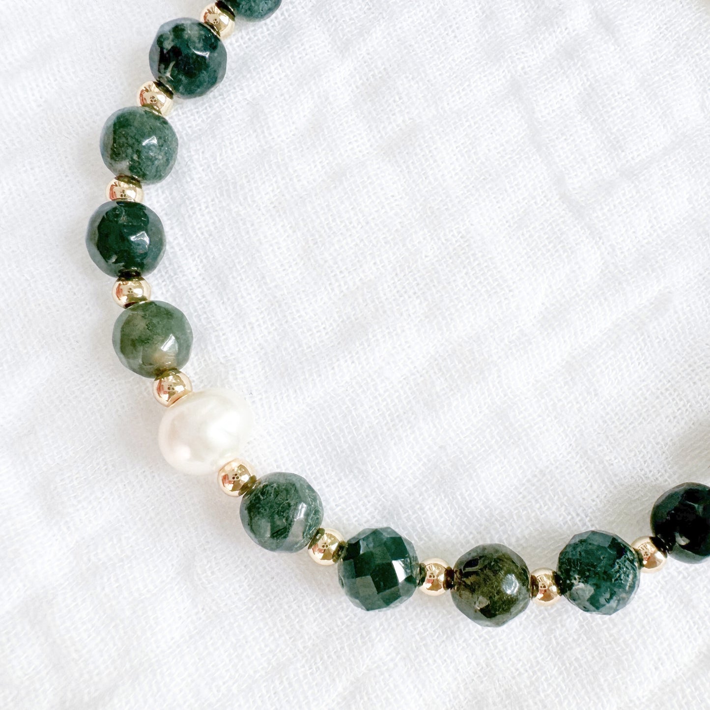 Moss Agate Pearl Bracelet | Gold