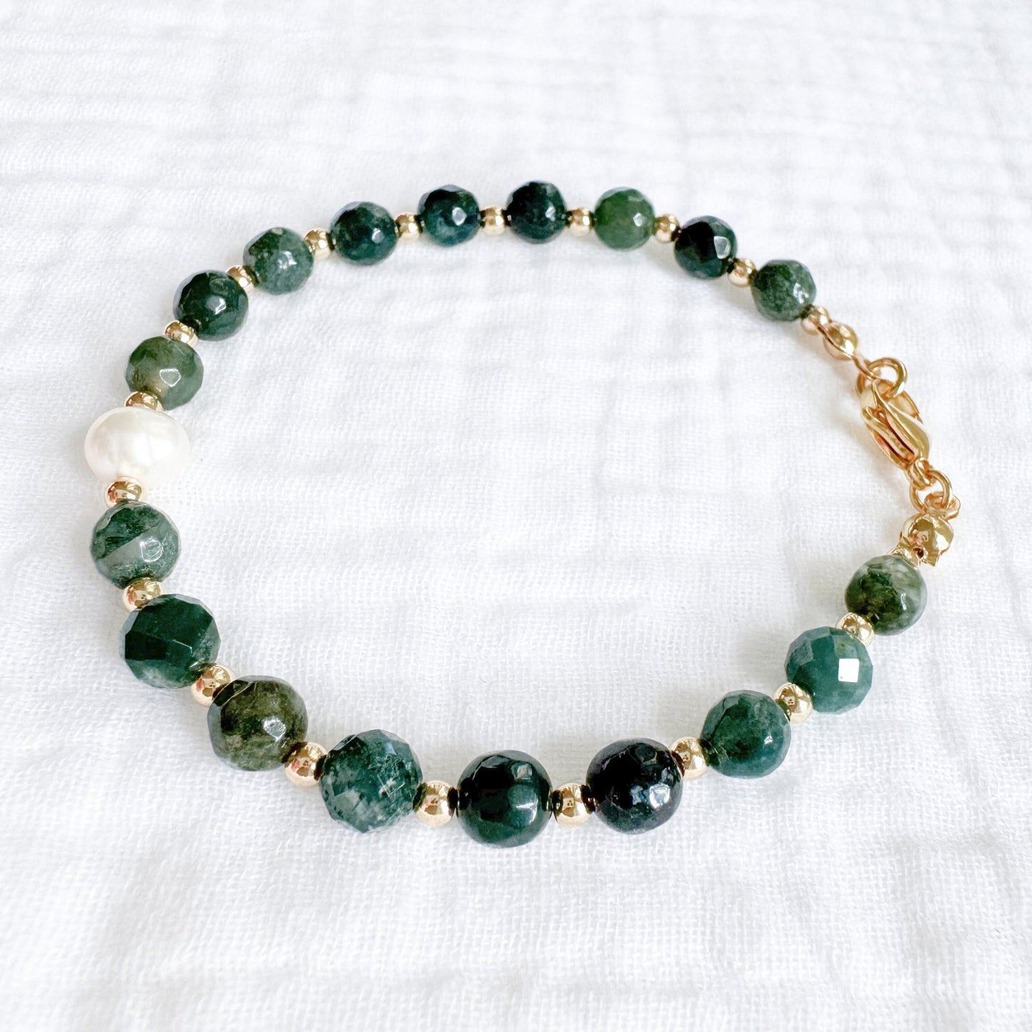 Moss Agate Pearl Bracelet | Gold