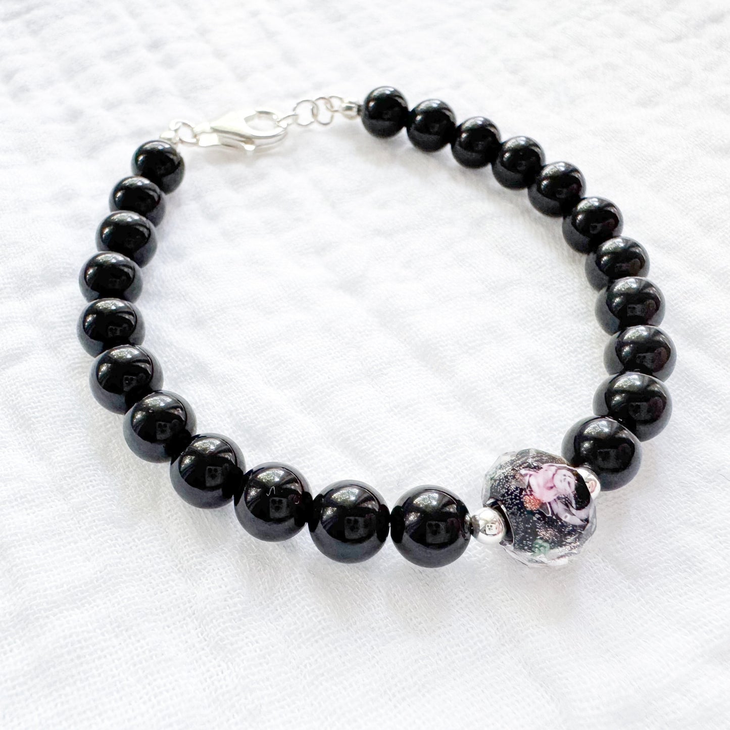 Obsidian Rose Bracelet | Silver