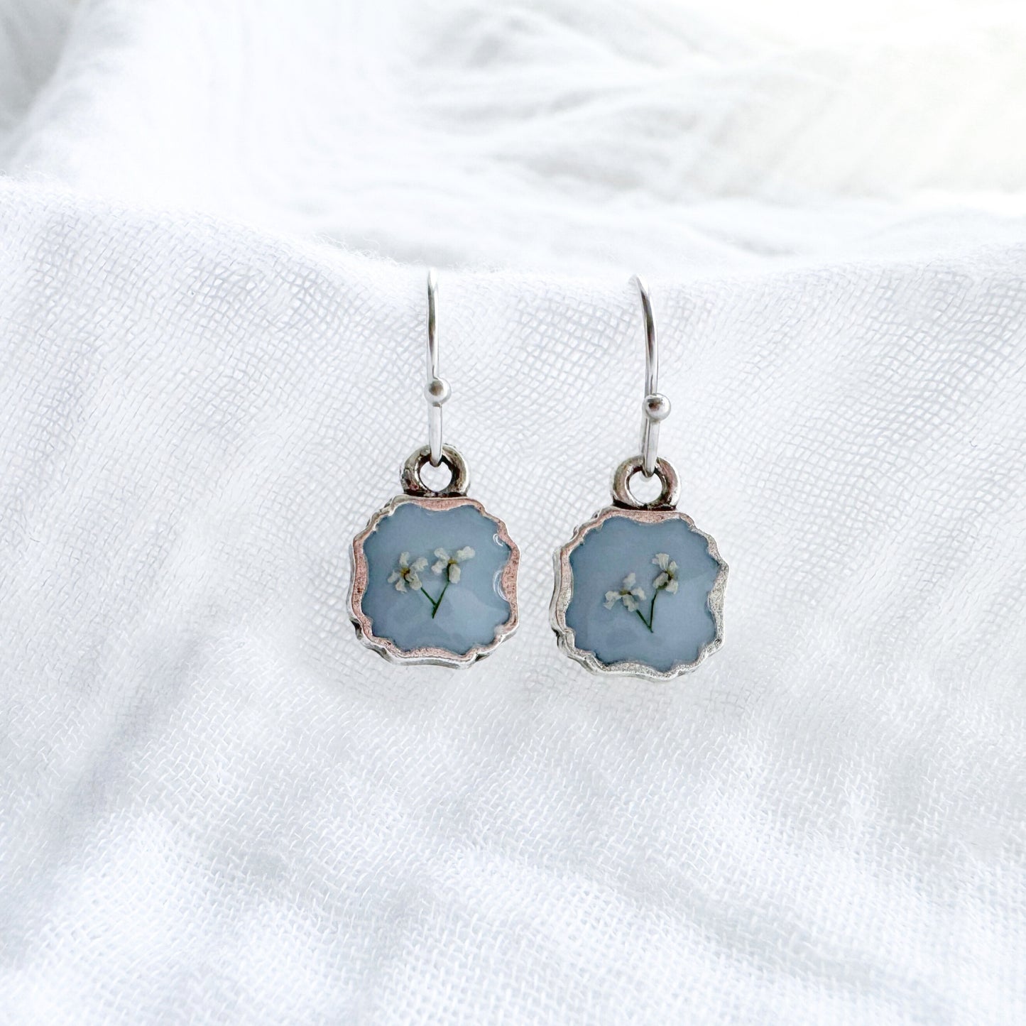 Olivia Pressed Flower Drop Earrings | Silver