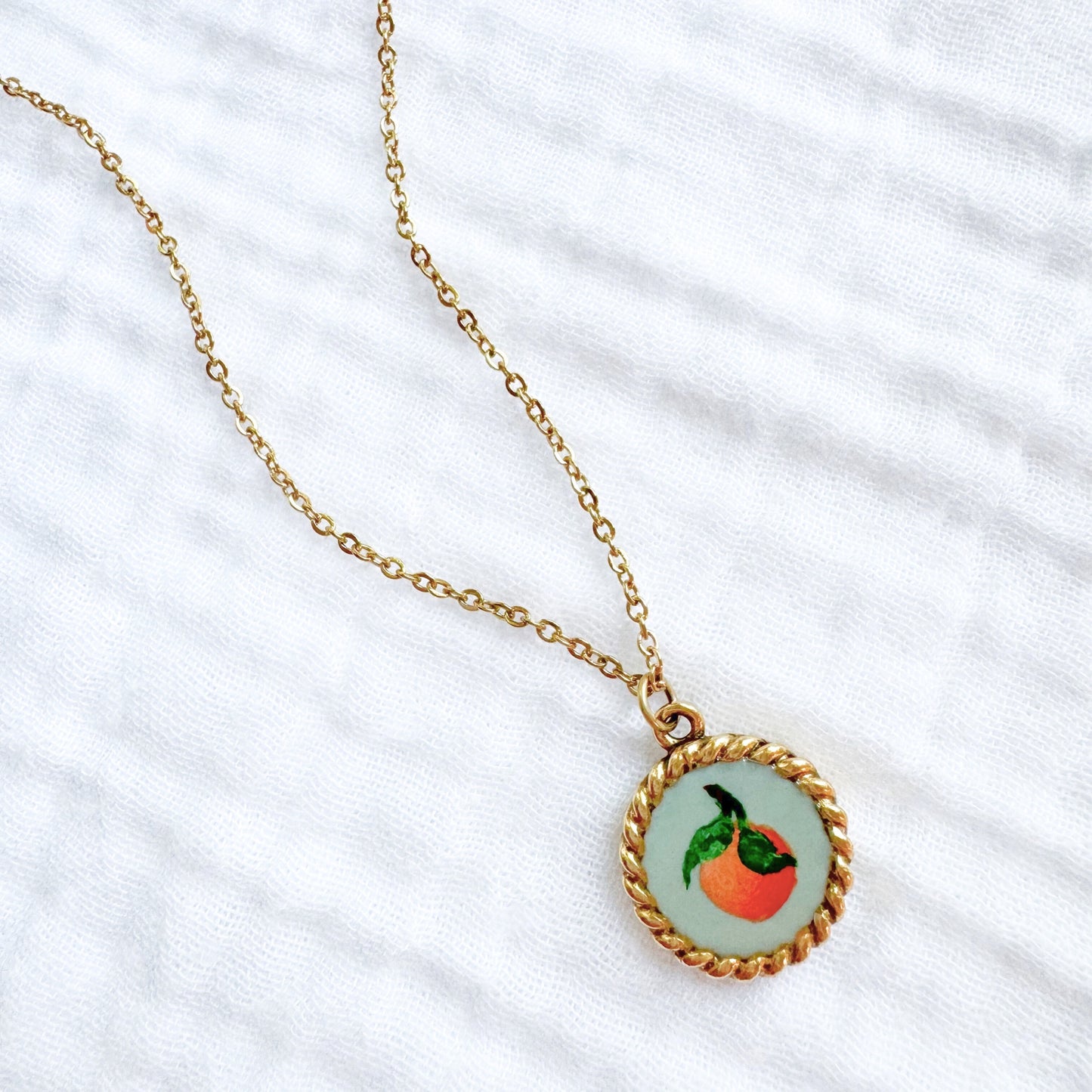 Hand-painted Botanical Orange Nautical Necklace | Gold