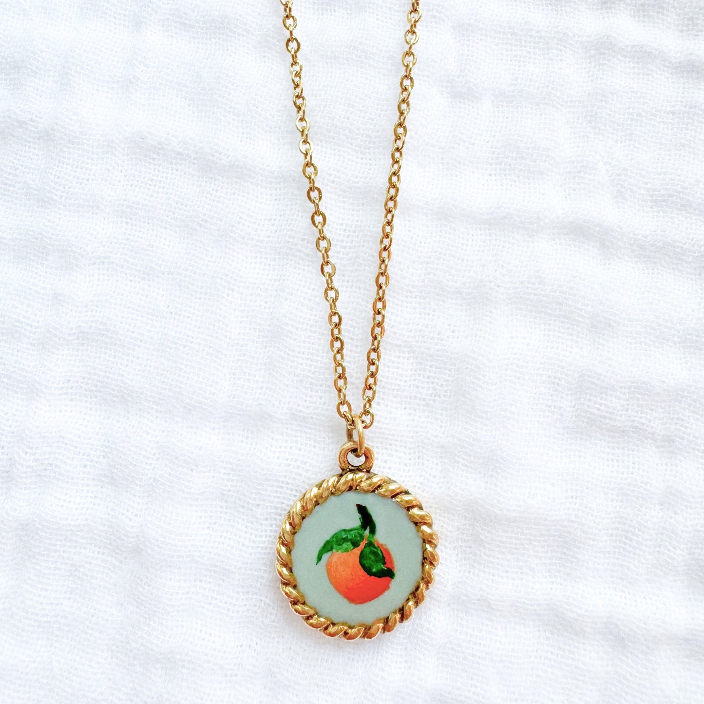 Hand-painted Botanical Orange Nautical Necklace | Gold