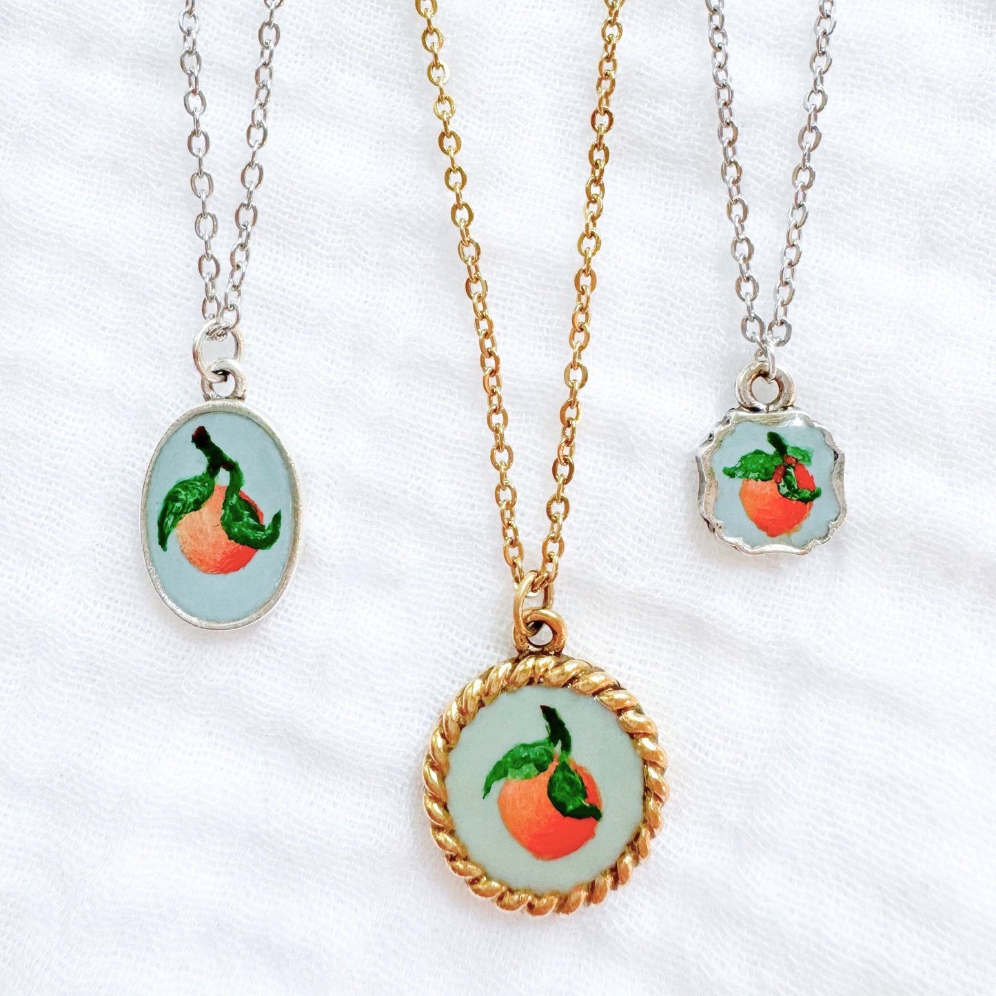 Hand-painted Botanical Orange Nautical Necklace | Gold