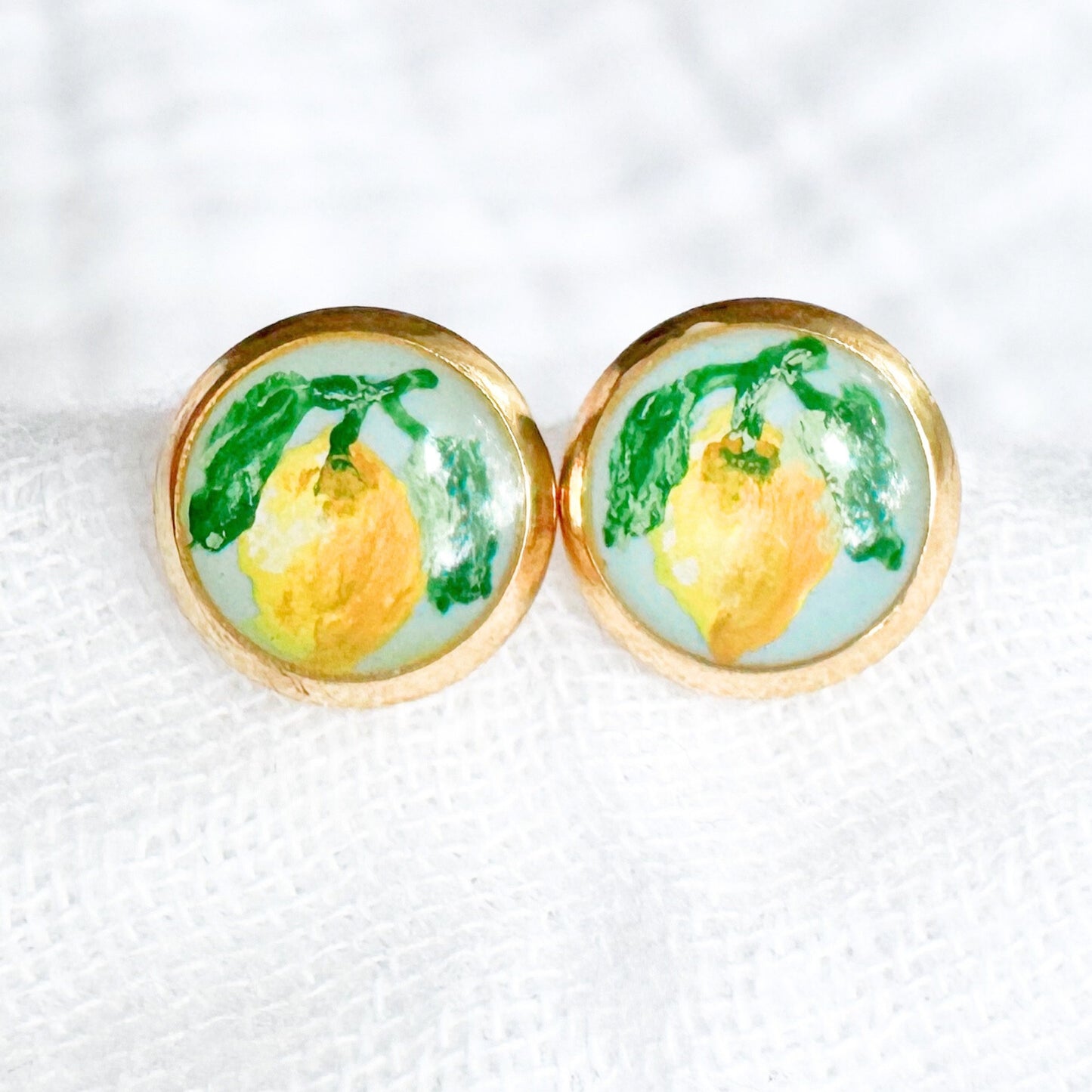 Hand-painted Botanical Lemon Earrings | Gold