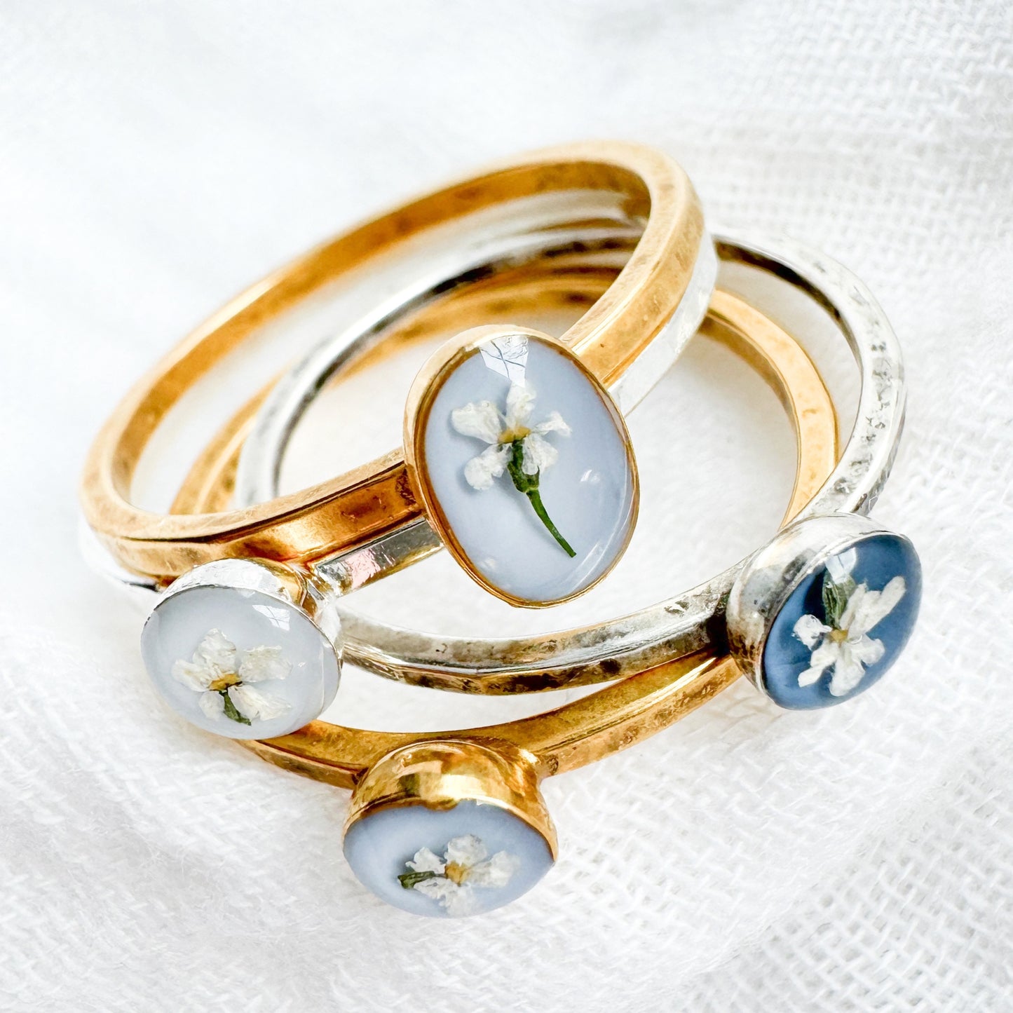 *Custom* Something Blue Pressed Flower Ring | Gold or Silver