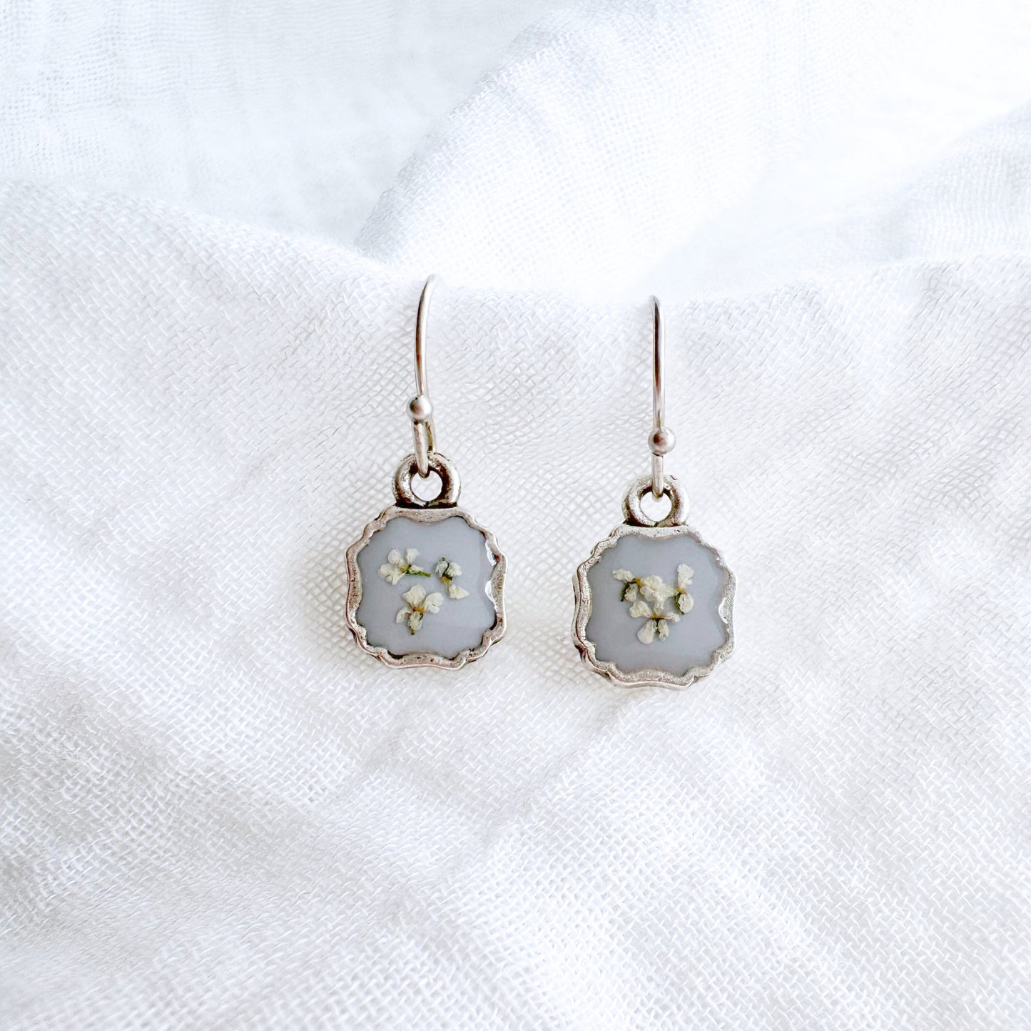 Raechelle Pressed Flower Drop Earrings | Silver