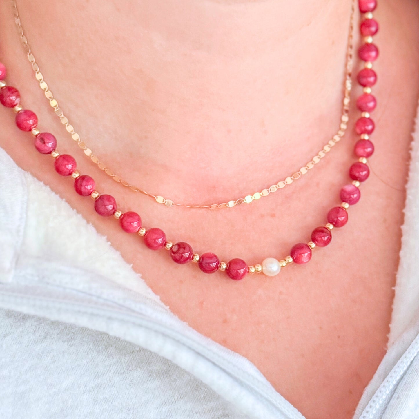Pearl and Shell Beaded Necklace | Gold