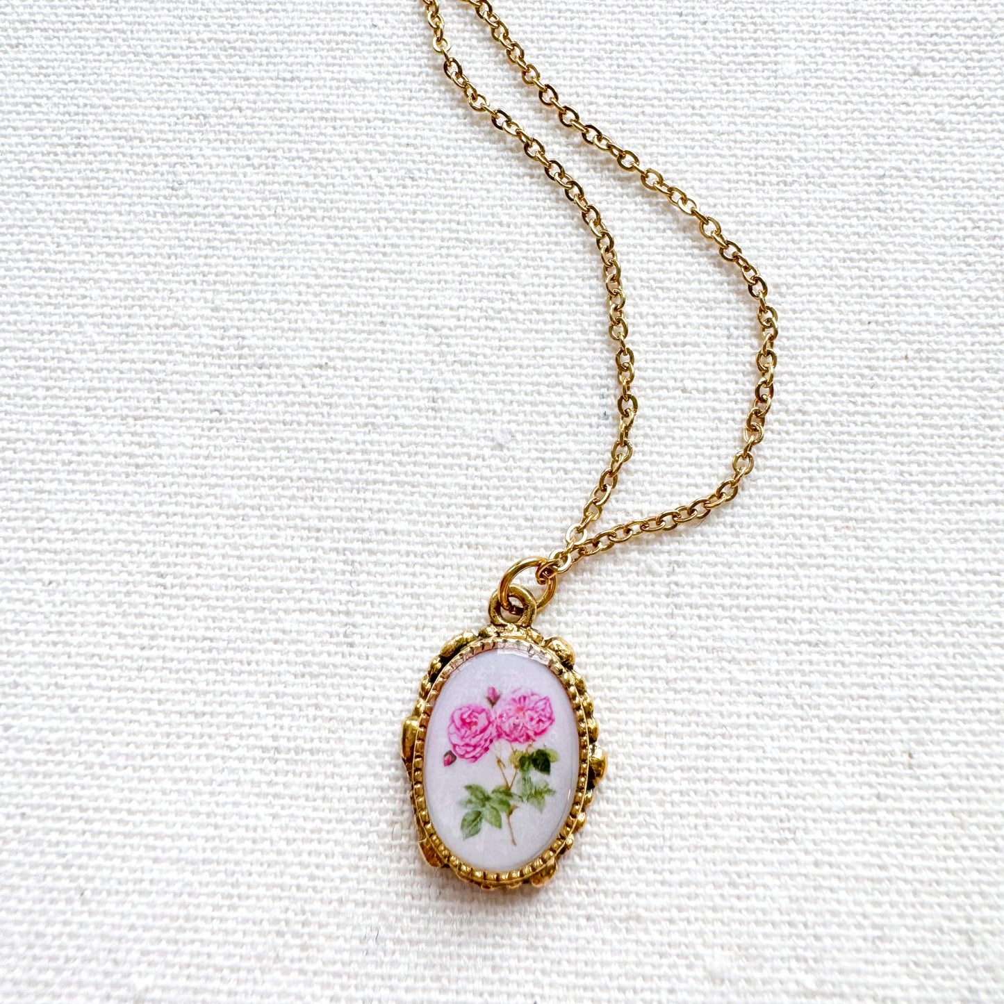 Rose Botanical Illustration Pendant Necklace | Gold