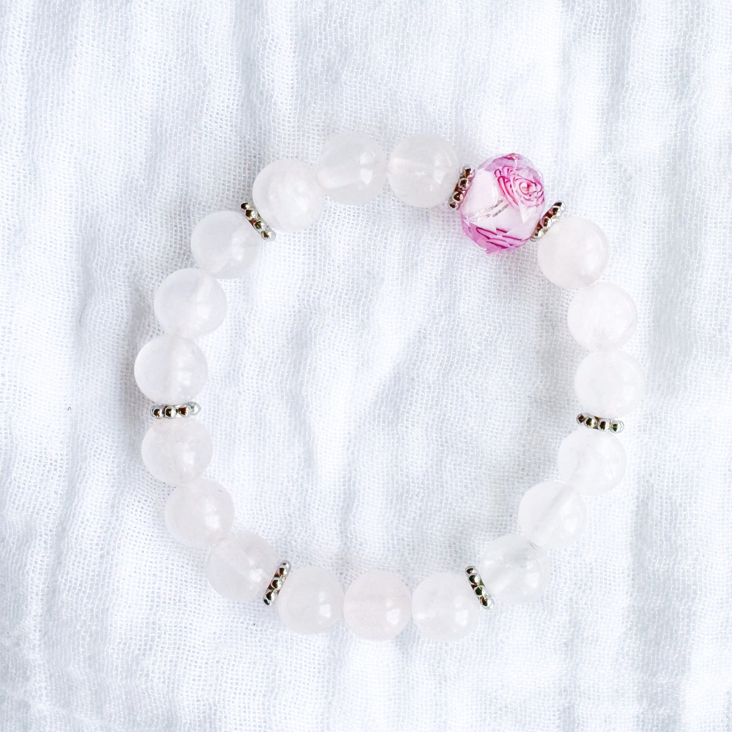 Rose Quartz Gemstone Bracelet | Lampwork Silver