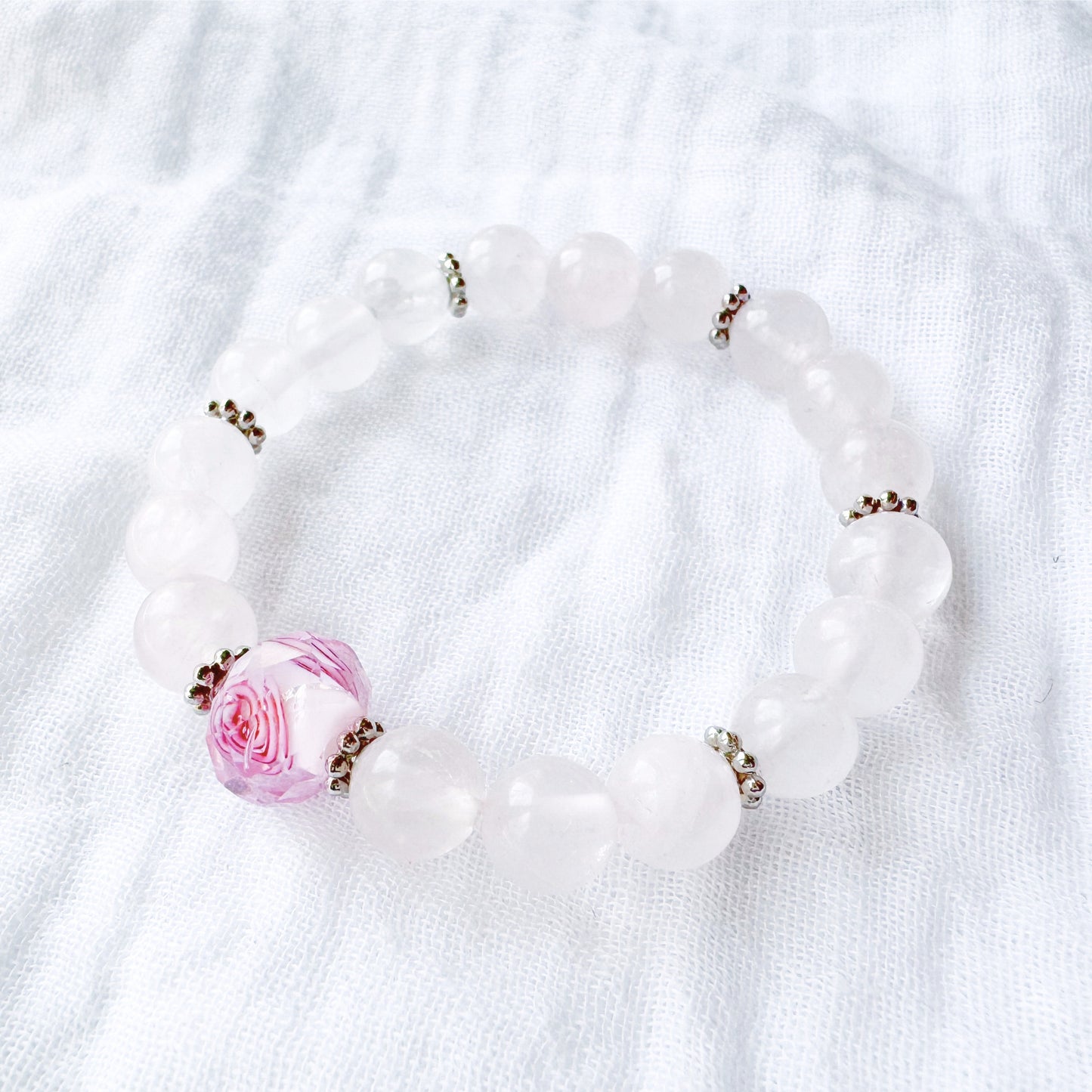 Rose Quartz Gemstone Bracelet | Lampwork Silver