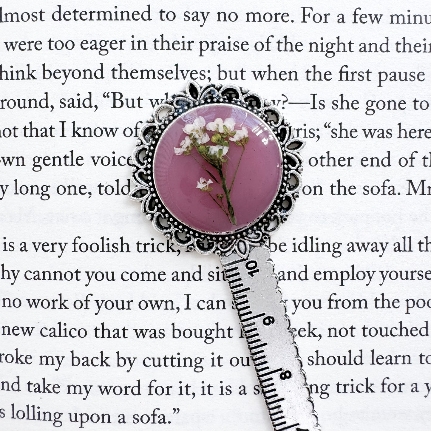 Rosemary Pressed Flower Bookmark | Silver