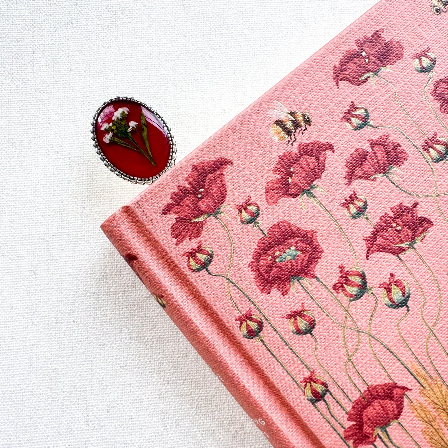 Scarlet Pressed Flower Bookmark | Silver