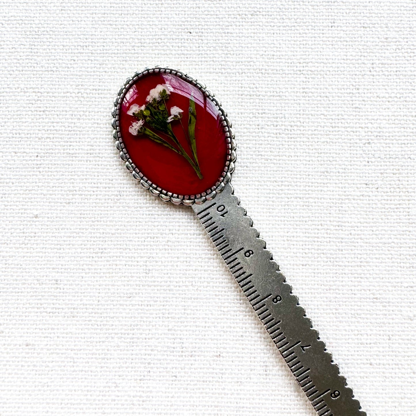 Scarlet Pressed Flower Bookmark | Silver