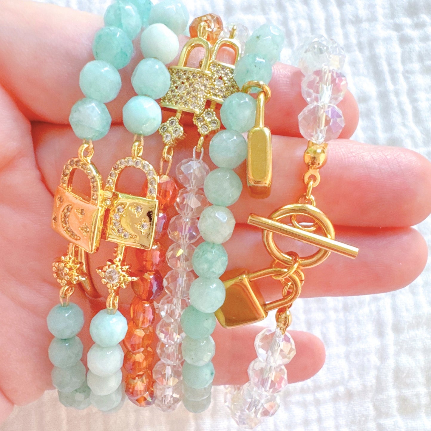 Sabrina Sparkle Lock Gemstone Bracelet | Gold