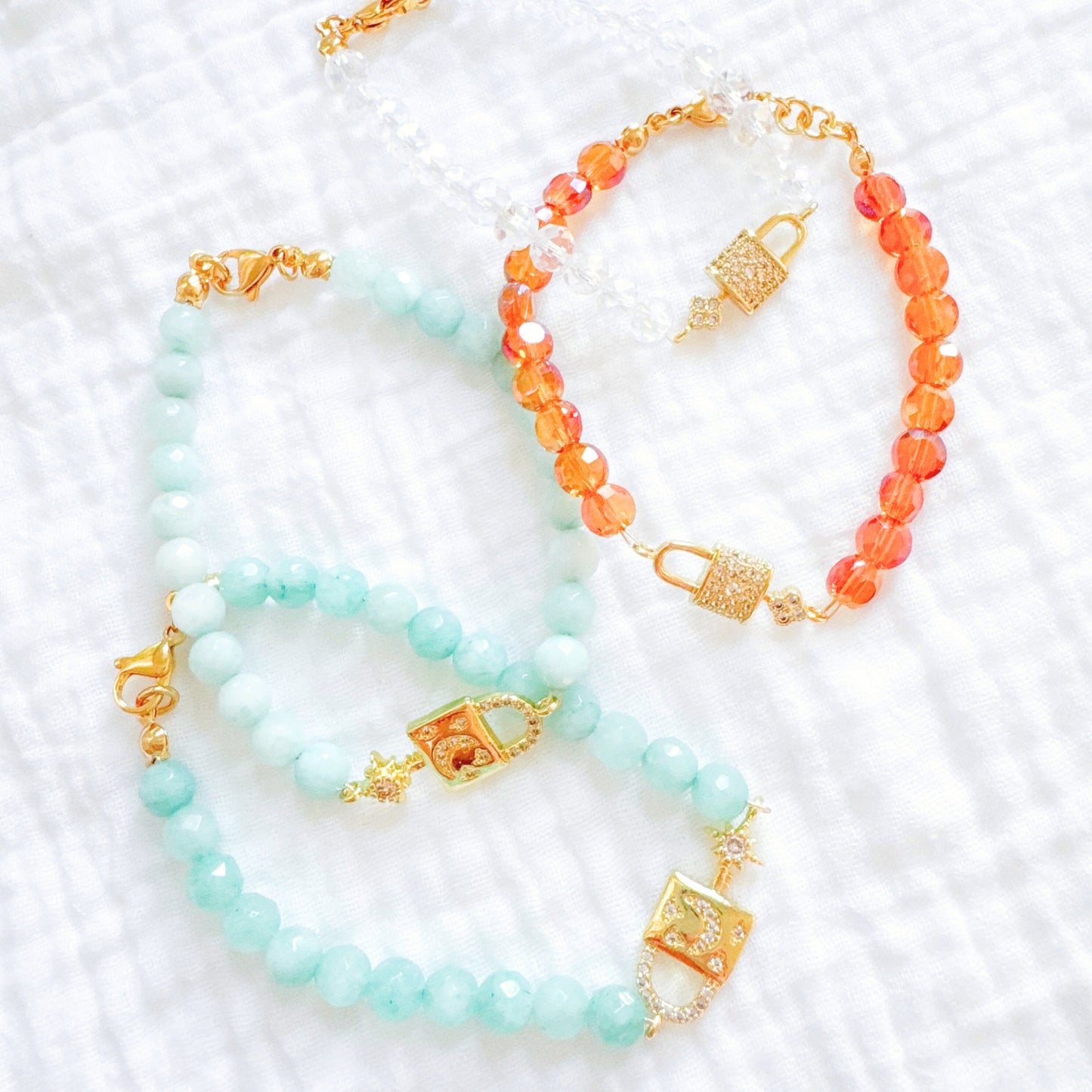 Sabrina Sparkle Lock Gemstone Bracelet | Gold